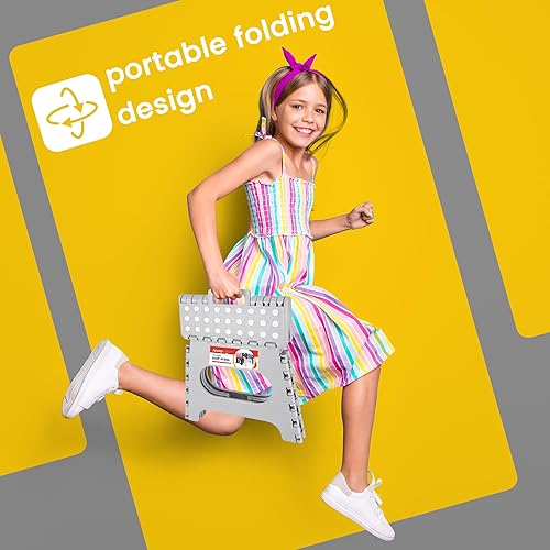 Miniatura 6 de ACSTEP Taburete plegable de 11 pulgadas para niños y adultos de hasta 300 libras, taburetes plegables antideslizantes con mango portátil para
