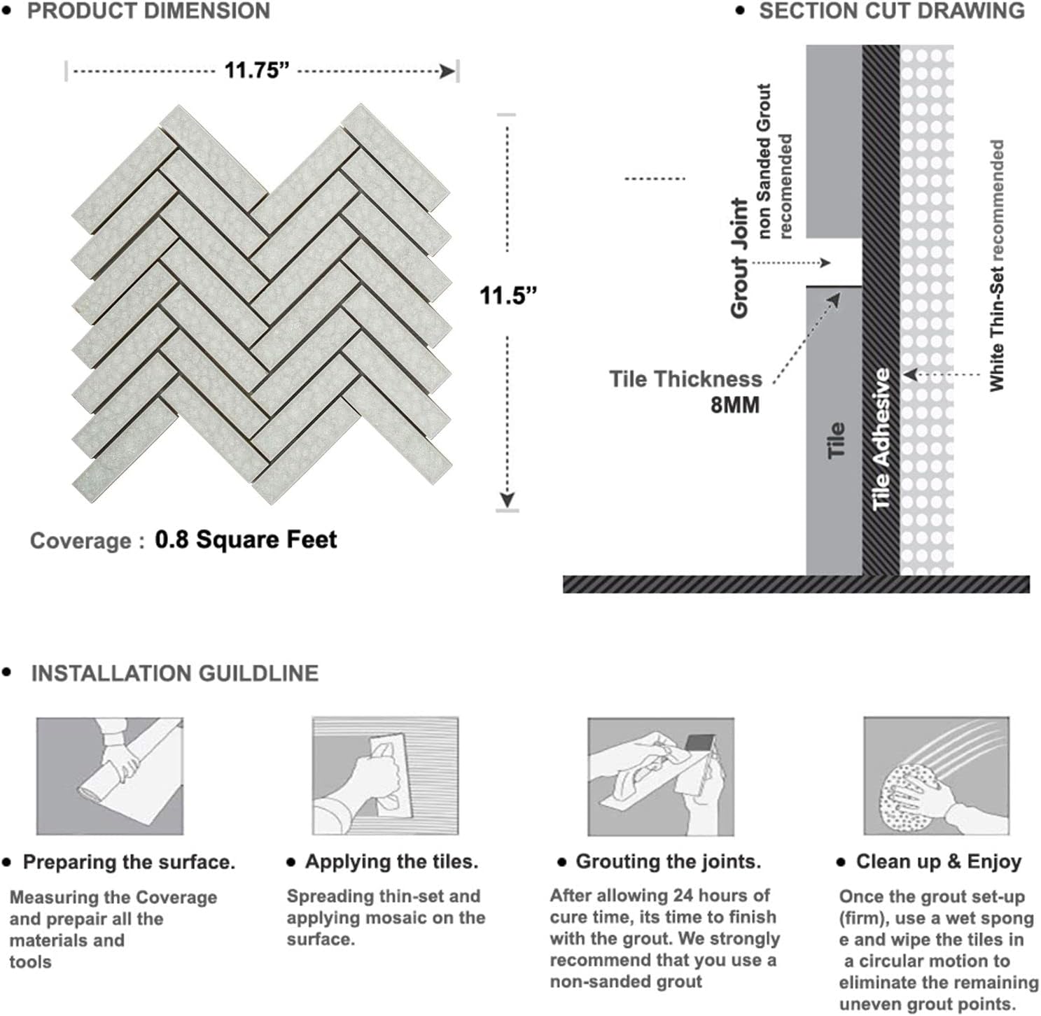Modket Herringbone Frosty White Crackle Glass Tile Mesh Mounted Backsplash TDH186MO (10 Sheets)