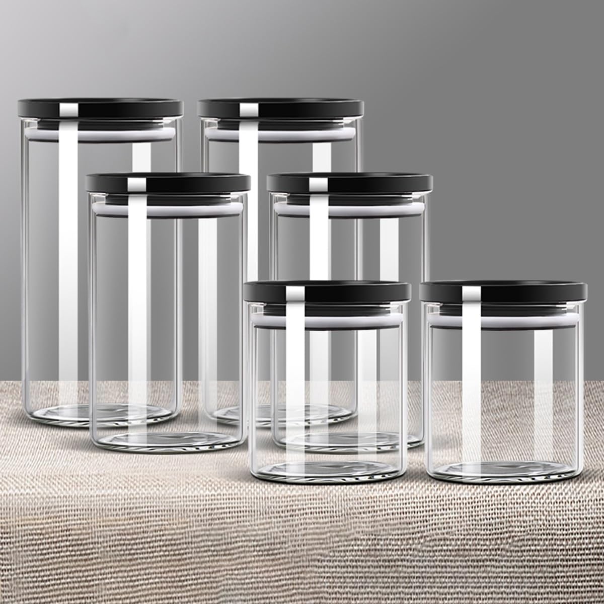 GIZNXBA Botes Cocina Almacenaje Cristal, Botes Cocina Hermeticos Contenedores, Recipientes De Cristal Para Almacenar Alimentos En La Cocina Para Pasta, Avena, Café (Color : /Black)