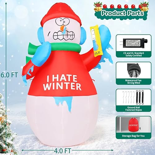 Miniatura 6 de GOOSH Inflables de Navidad de 6 pies para decoración al aire libre, muñeco de nieve inflable para fiestas de vacaciones, jardín, césped, decoración