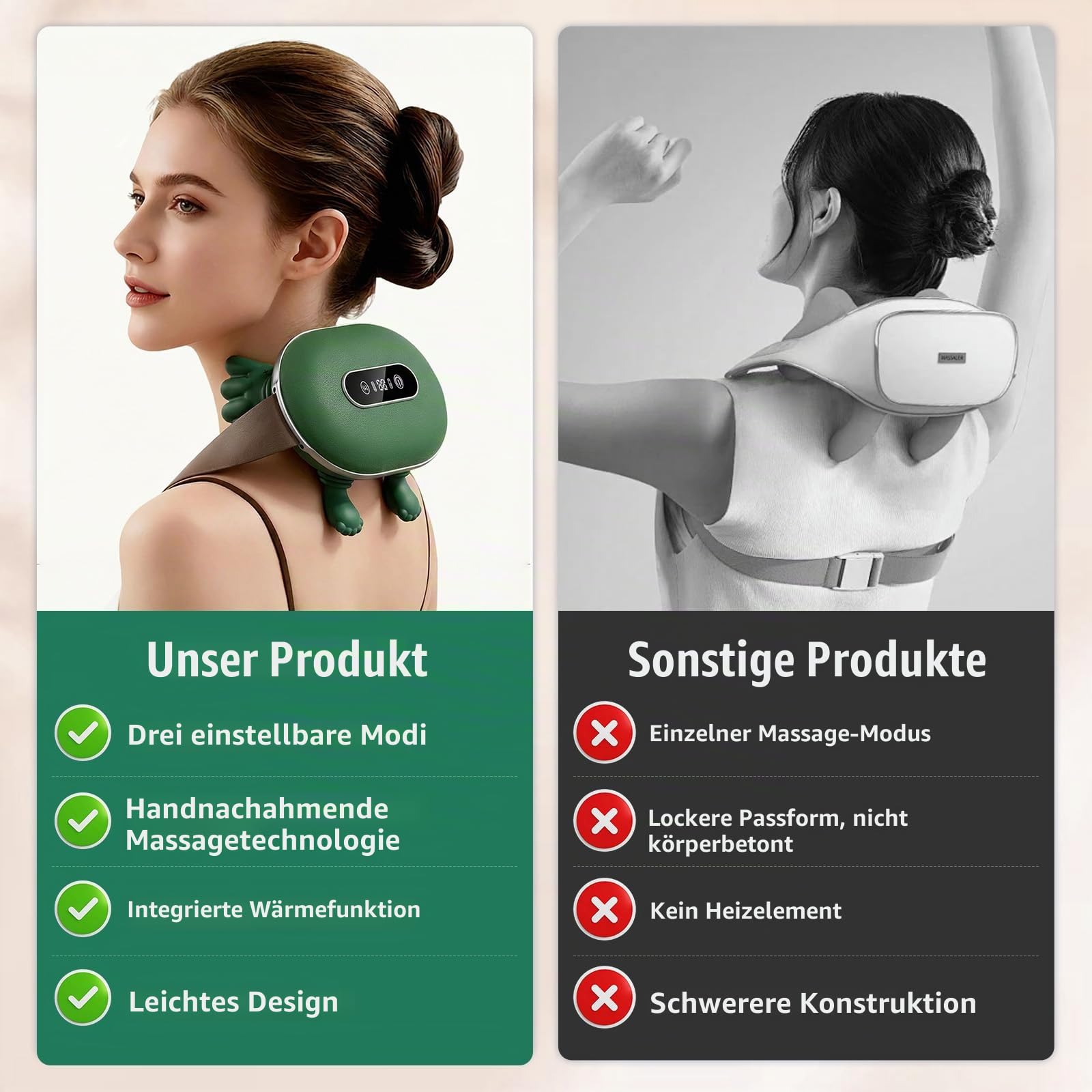 Nackenmassagegerät mit Wärmefunktion, Rückenmassagegerät mit 3 Massagestufen & 2 Temperaturstufen, tragbar und wiederaufladbar Massagegerät zur Muskelentspannung für Nacken, Schultern und Rücken