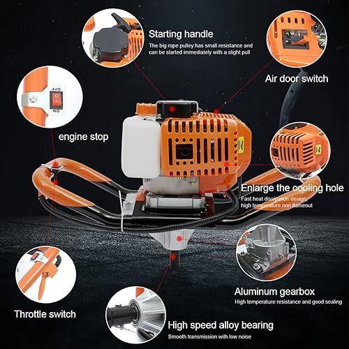 Miniatura 3 de 52CC 2.4HP 2-Stroke Post Hole Digger Fence Tierra taladro con 3 brocas 4" 6" 8" brocas y 12" barra de extensión 1.9w7500rpm herramienta de taladro