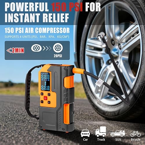 Miniatura 3 de Kit de emergencia en carretera para automóvil, arrancador de salto con compresor de aire, kit de primeros auxilios, cuerda de remolque, kit de