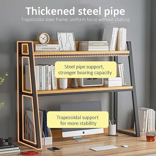 Miniatura 5 de Estantería de escritorio de madera, para escritorio de computadora, organizador de estantería de 2 niveles, estante de almacenamiento de encimera,