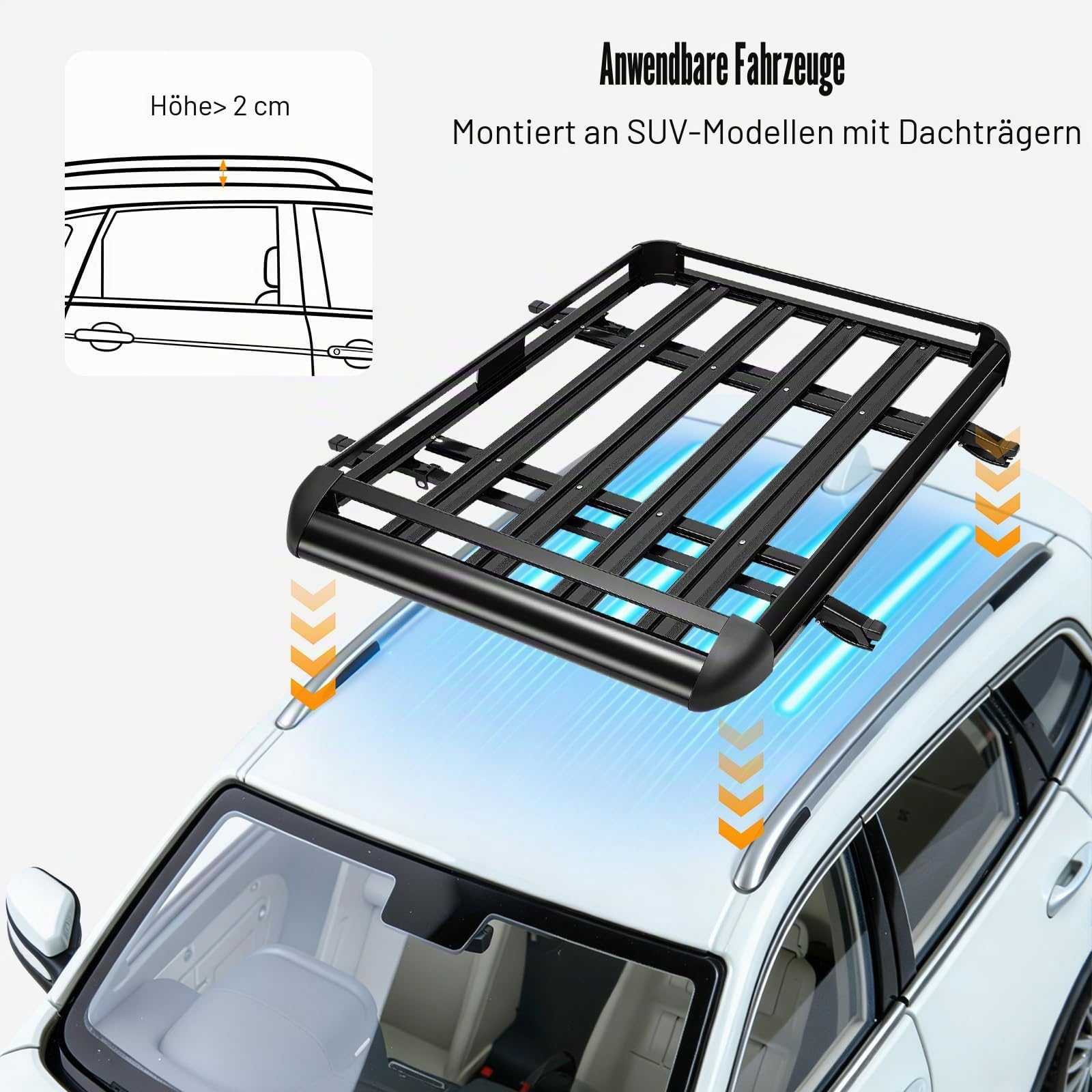Dachgepäckträger Universal Dachkorb Auto Dachkorb Korb Aluminium Gepäckkorb Dachträger Schwarz Universal Korb Relingträger für Alle SUV-Modelle,127x91CM,Gewichtskapazität 68KG