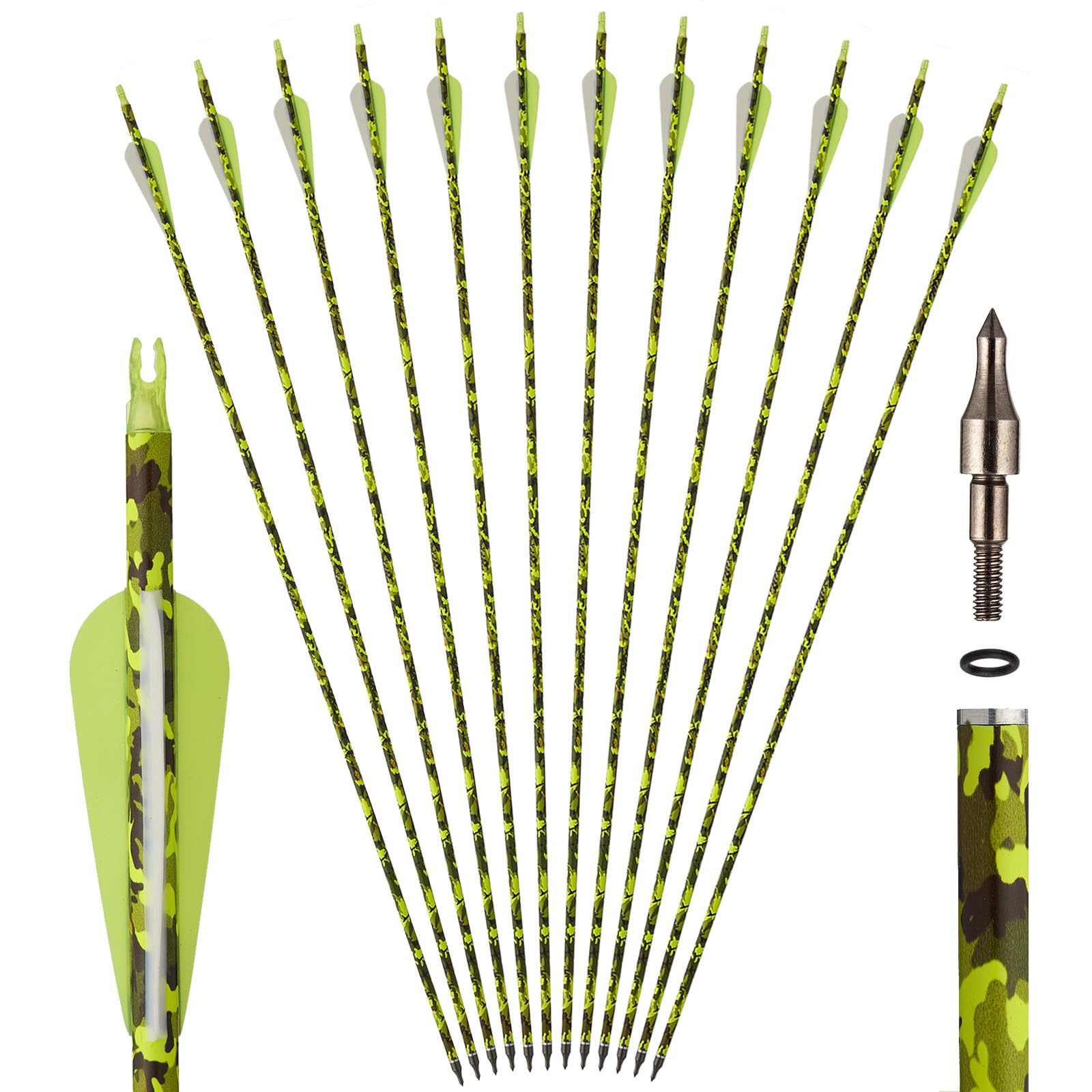 TOPARCHERY 30" Carbon Hunting Arrows Camo Shaft with 3" TPU Vanes and Removable Tips - 500 Spine Practice Target Arrows for Compound & Recurve Bow&Long Bow