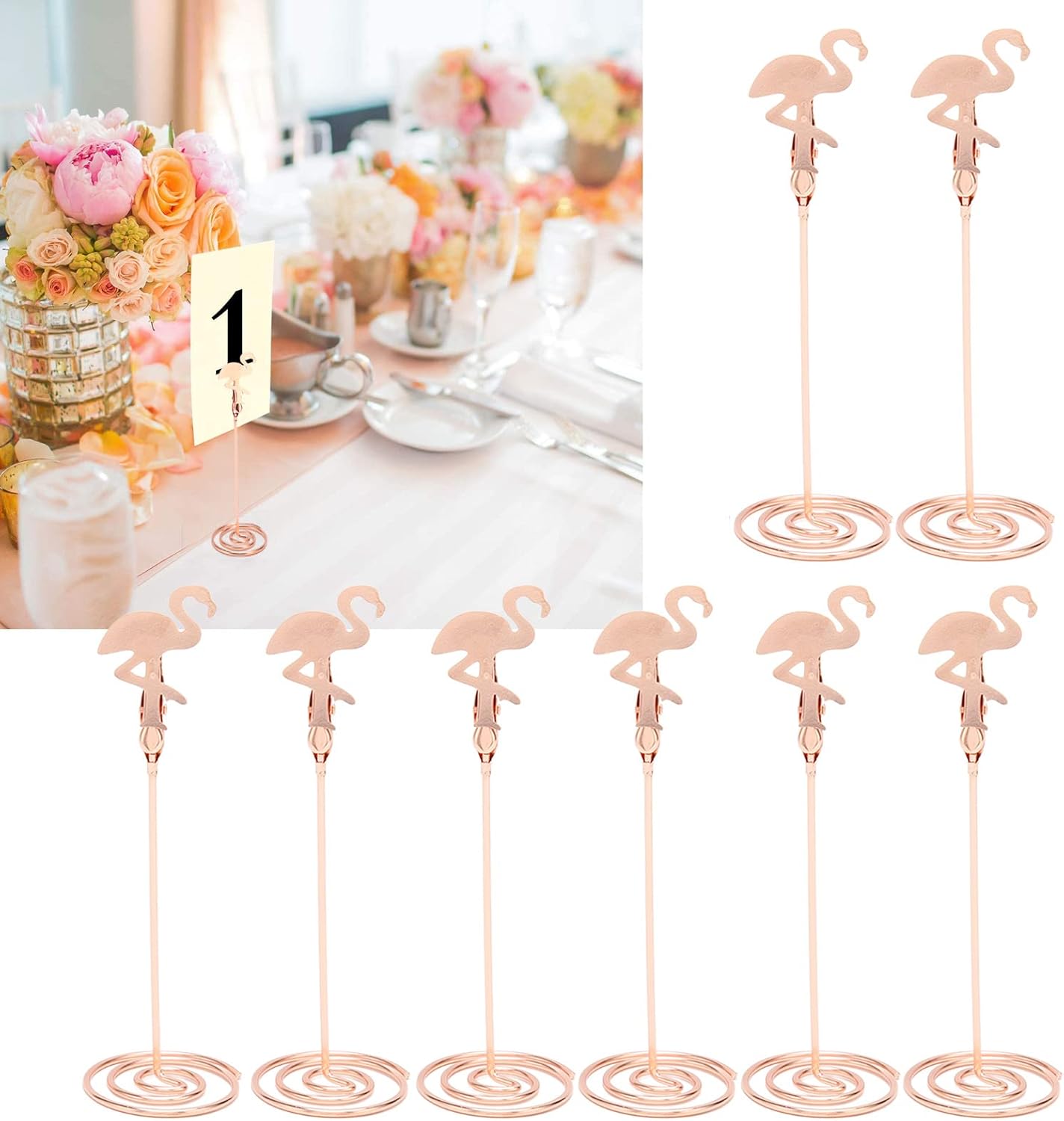 テーブルナンバーホルダー、プレースカードホルダー トールテーブルナンバースタンド テーブルカードホルダー ローズゴールド写真ホルダー