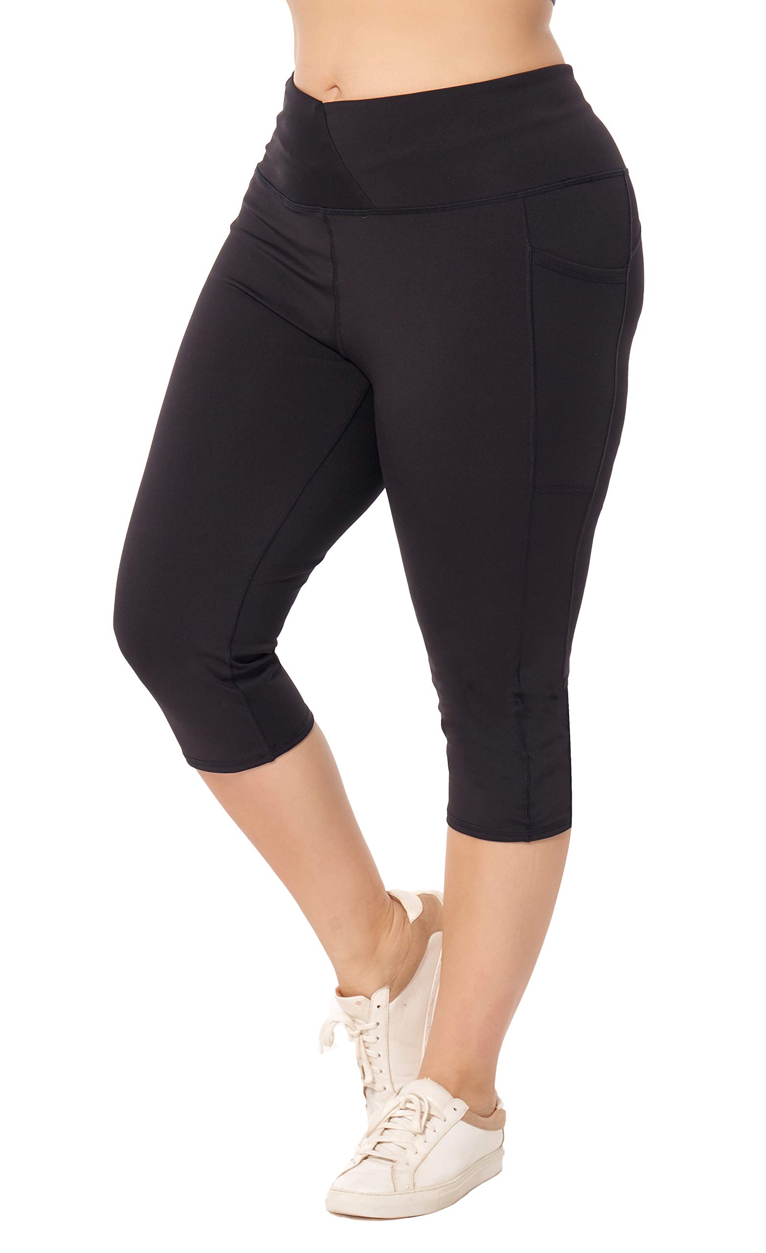 ZERDOCEAN Women's Plus Size Leggings Sports Capris Pockets High Waisted Athletic Workout Yoga Tummy Control Pants 008Black 1X