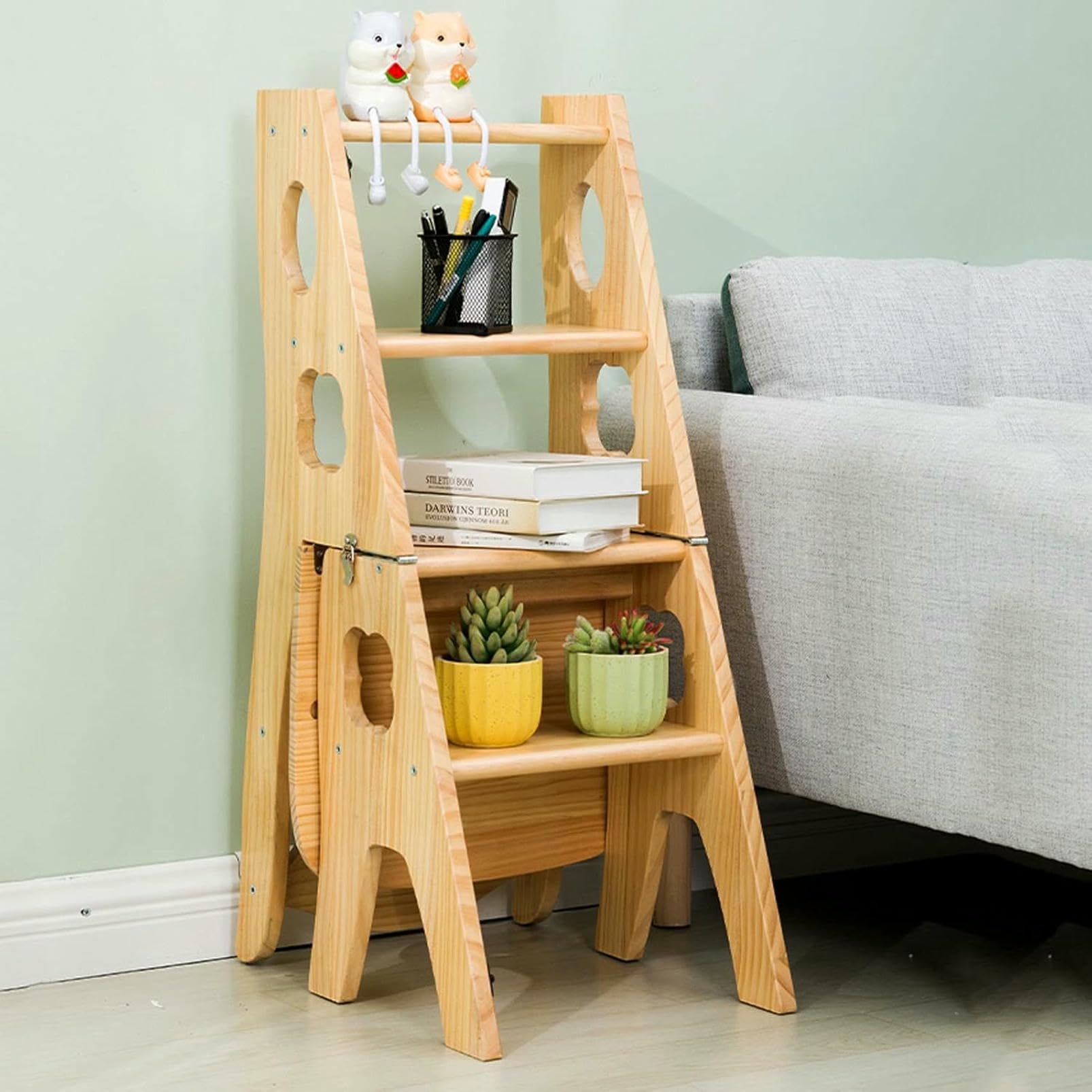 Escaliers pliants bibliothèque et tabouret de chaise en bois