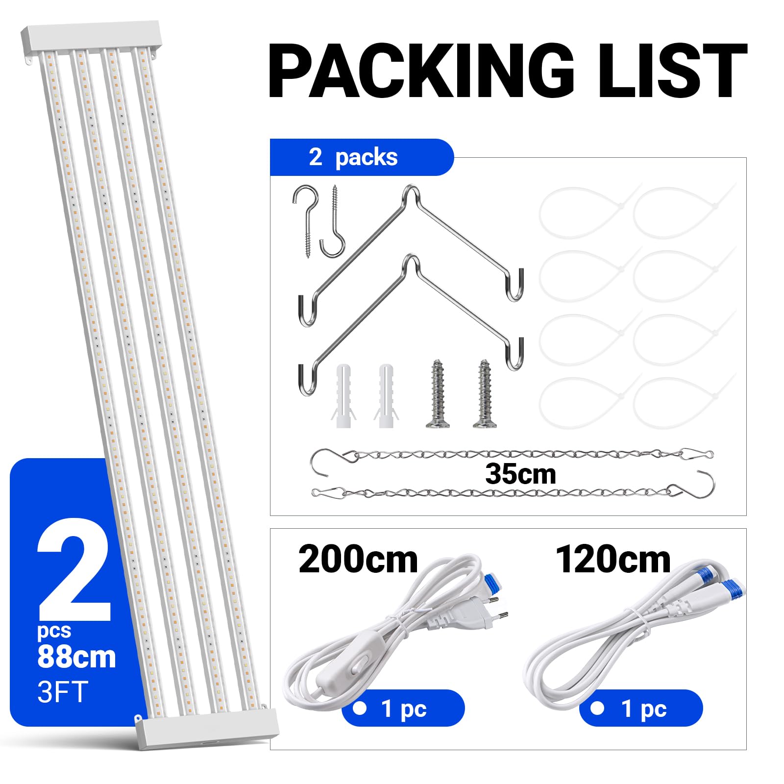 Barrina TX-L63 88cm Pflanzenlampe Vollspektrum, 128W (2 x 63W) Grow Light