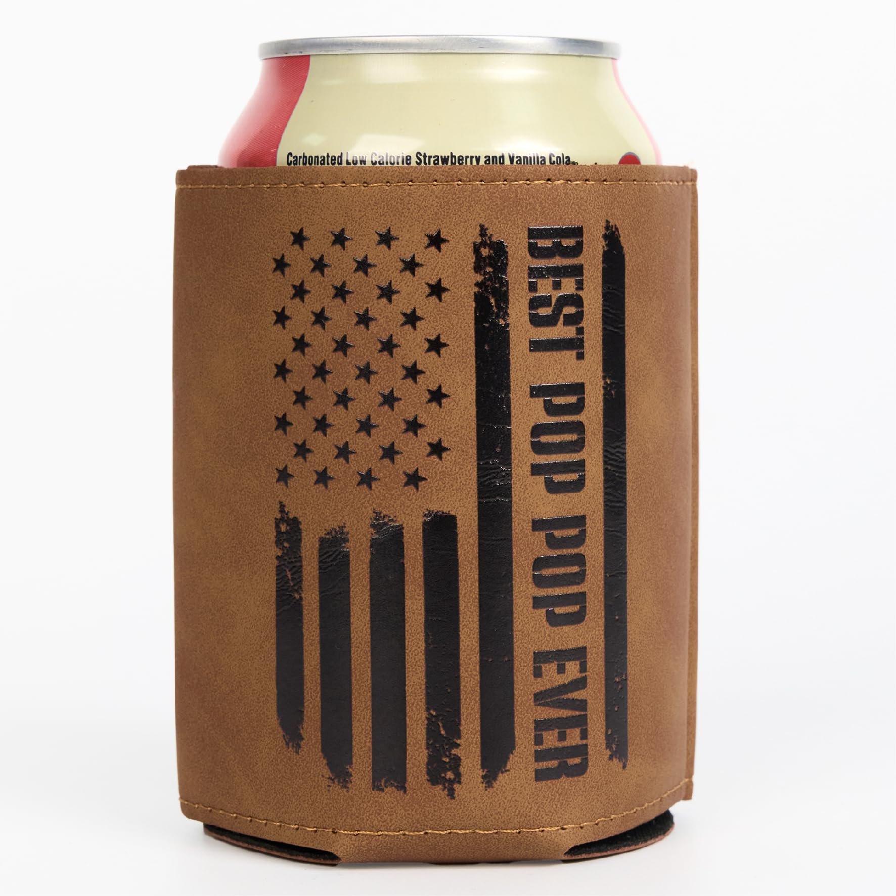 Best Pop Pop Gifts – Funny PU Leather Can Cooler Sleeve for PopPop from Grandkids, Fathers Day Birthday Christmas Gift Idea, Fits 12 Oz Cans