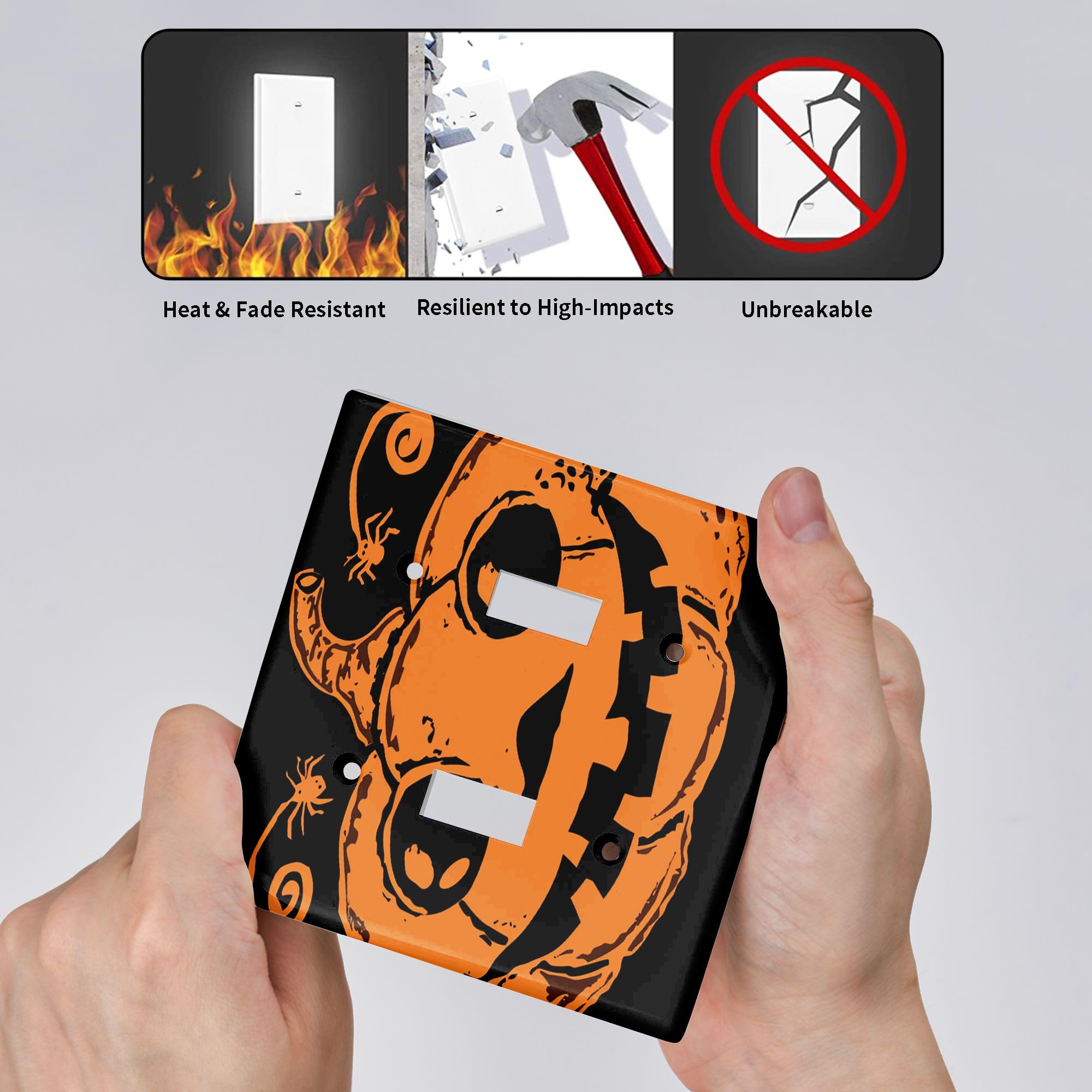 Halloween Dog Light Switch Cover – Black Lab In Cape With Pumpkins, Standard Double Toggle Plate