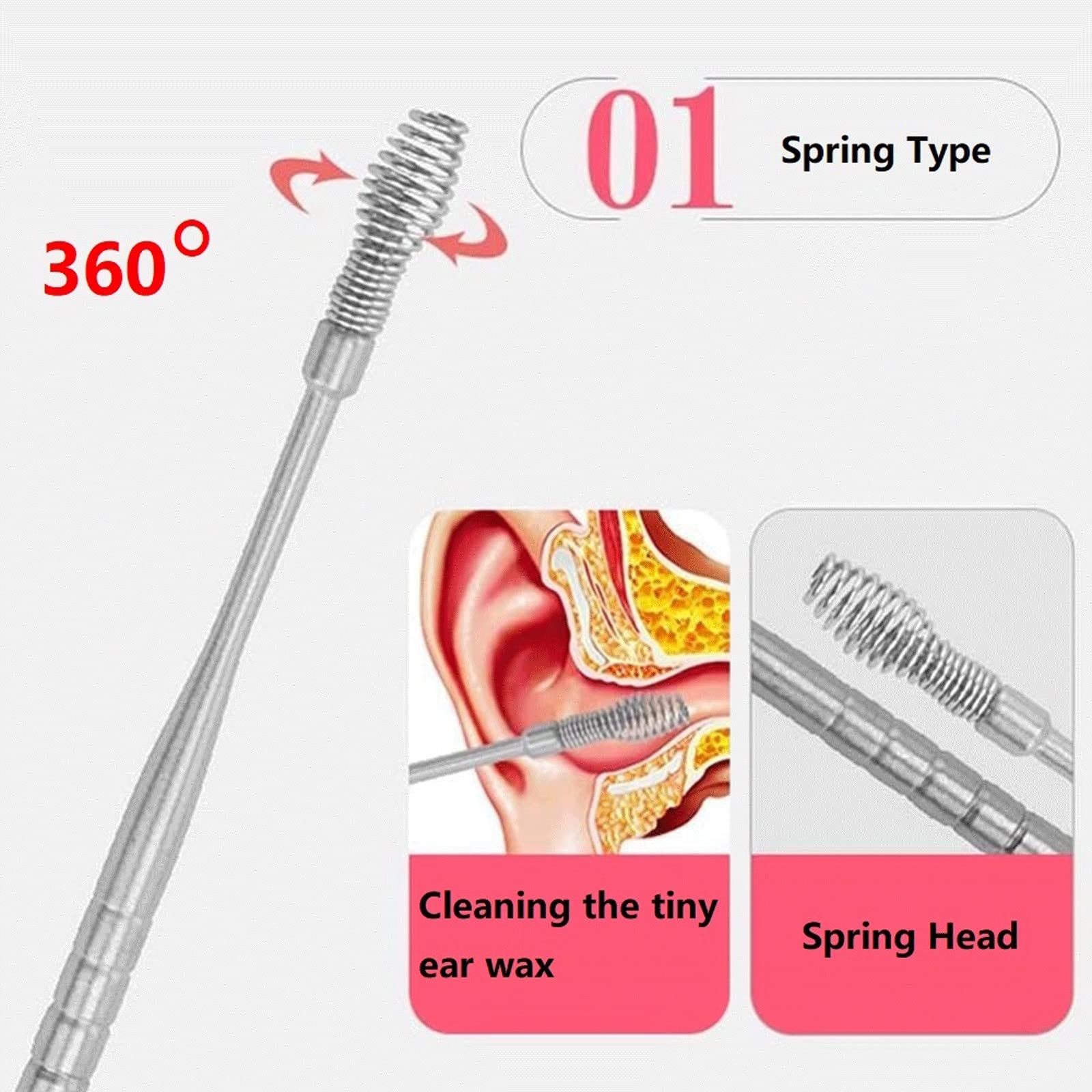 Prodotti per la rimozione del cerume Kit per la Pulizia delle Orecchie Tampone di Cotone Earpick in Acciaio Inossidabile Pick per cerume Cuc