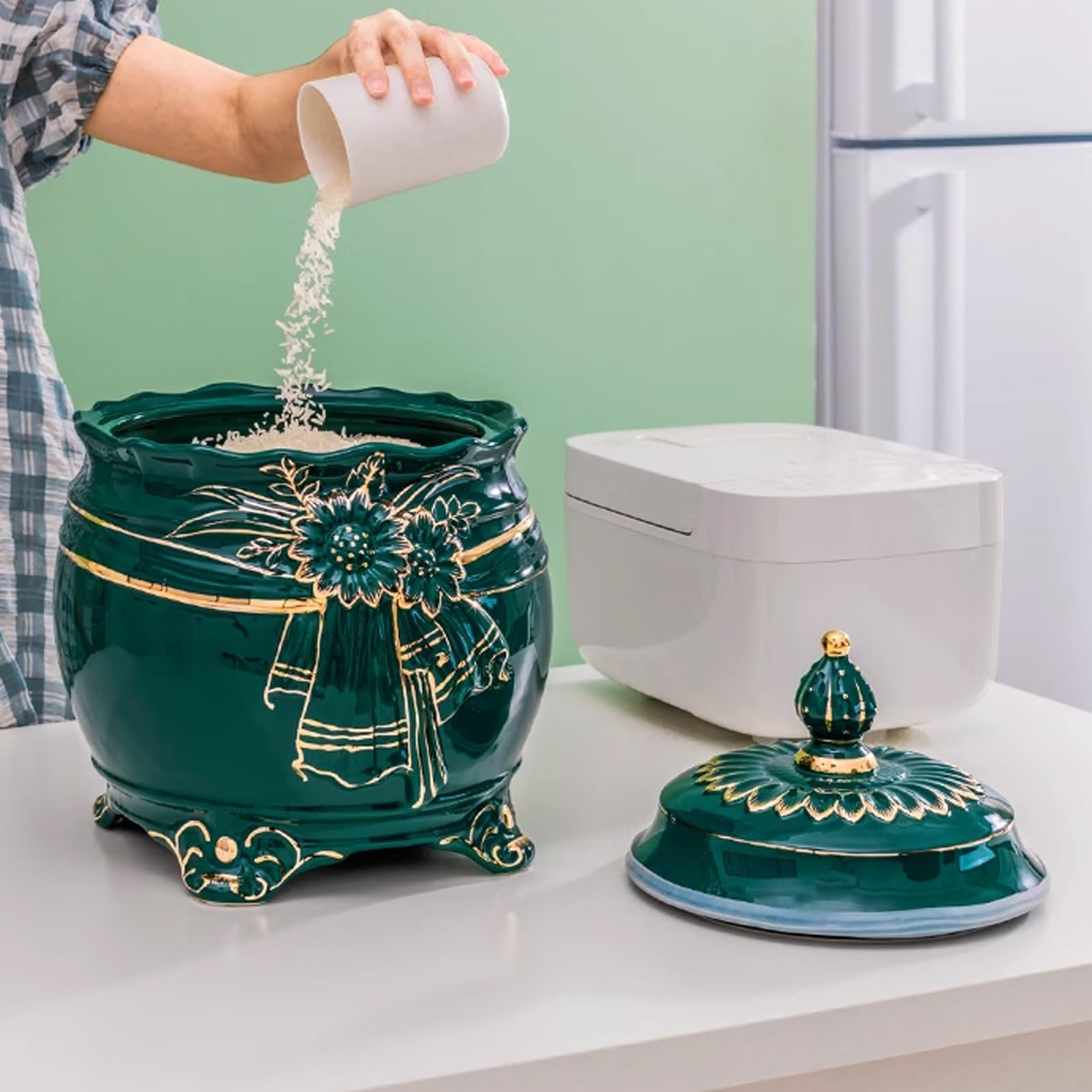 Botes Cocina Almacenaje, Recipiente para Almacenar Arroz de 12,5 Pulgadas, Tarro para Almacenar Alimentos con Tapa Y Asa, para Almacenar Harina(Wit)