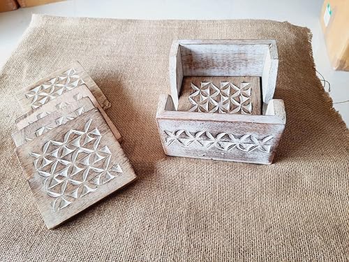 Miniatura 3 de Regalos para el día de San Valentín, juego de 6 posavasos florales blanqueados para beber, té, mesa de café, posavasos blancos envejecidos con