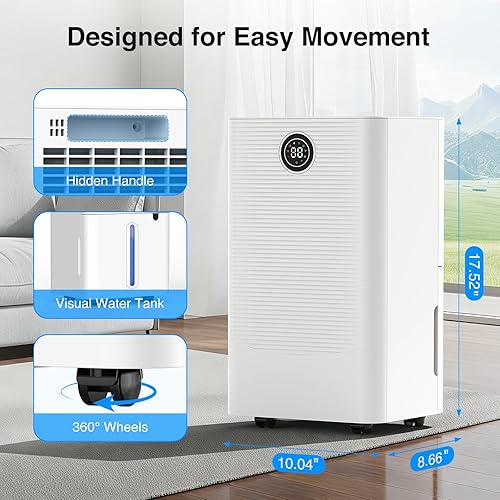 Miniatura 7 de ZAFRO Deshumidificador para el hogar y el sótano con manguera de drenaje, deshumidificador de 24 pintas de eficiencia energética, drenaje automático