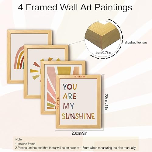Miniatura 5 de You Are My Sunshine - Decoración de pared para dormitorio de Grils, arte de pared con marco bohemio de 8 x 10 pulgadas, juego de 4 decoraciones