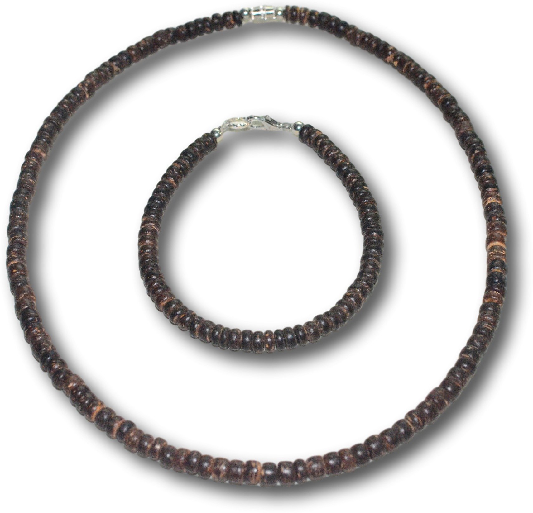 Native Treasure - 2pc Set Brown Tiger Coco Shell Surfer Necklace and Bracelet