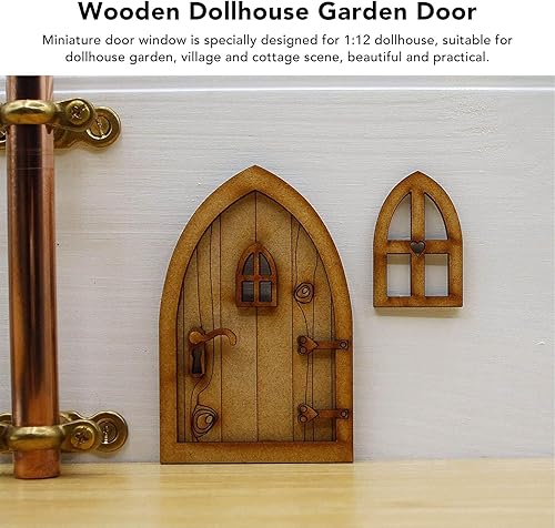 Miniatura 6 de Puerta de pueblo de casa de muñecas 1:12, casa de muñecas, puerta de jardín, ventana, miniatura, exquisita decoración, madera vívida para