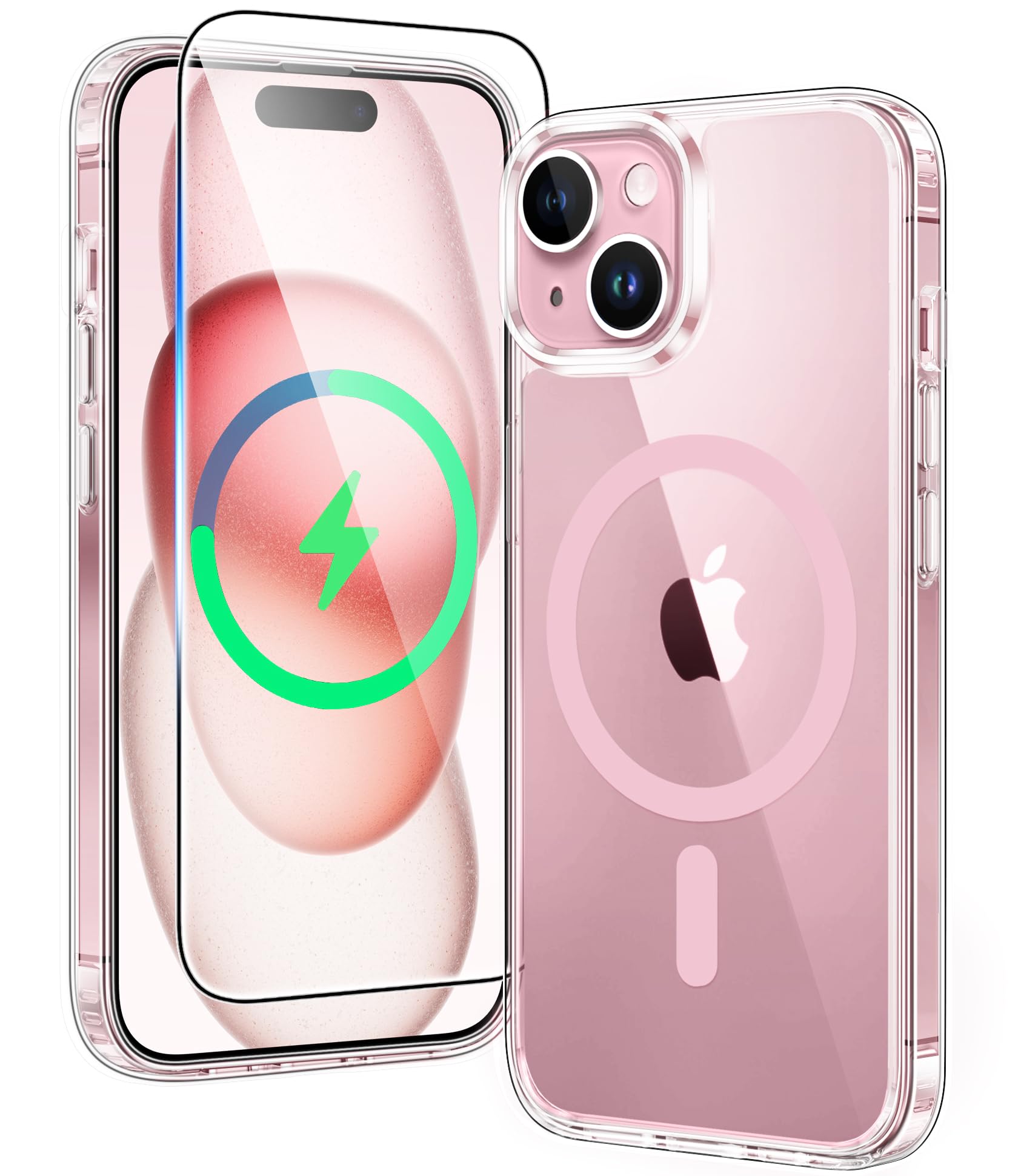 FNTCASE for iPhone 15/14/13 Case Compatible with Magsafe Clear Phonecase | Screen Protector, Military Grade Drop Protection, Slim Magnetic Phone Cases, Shockproof Bumper, Transparent Cell Cover
