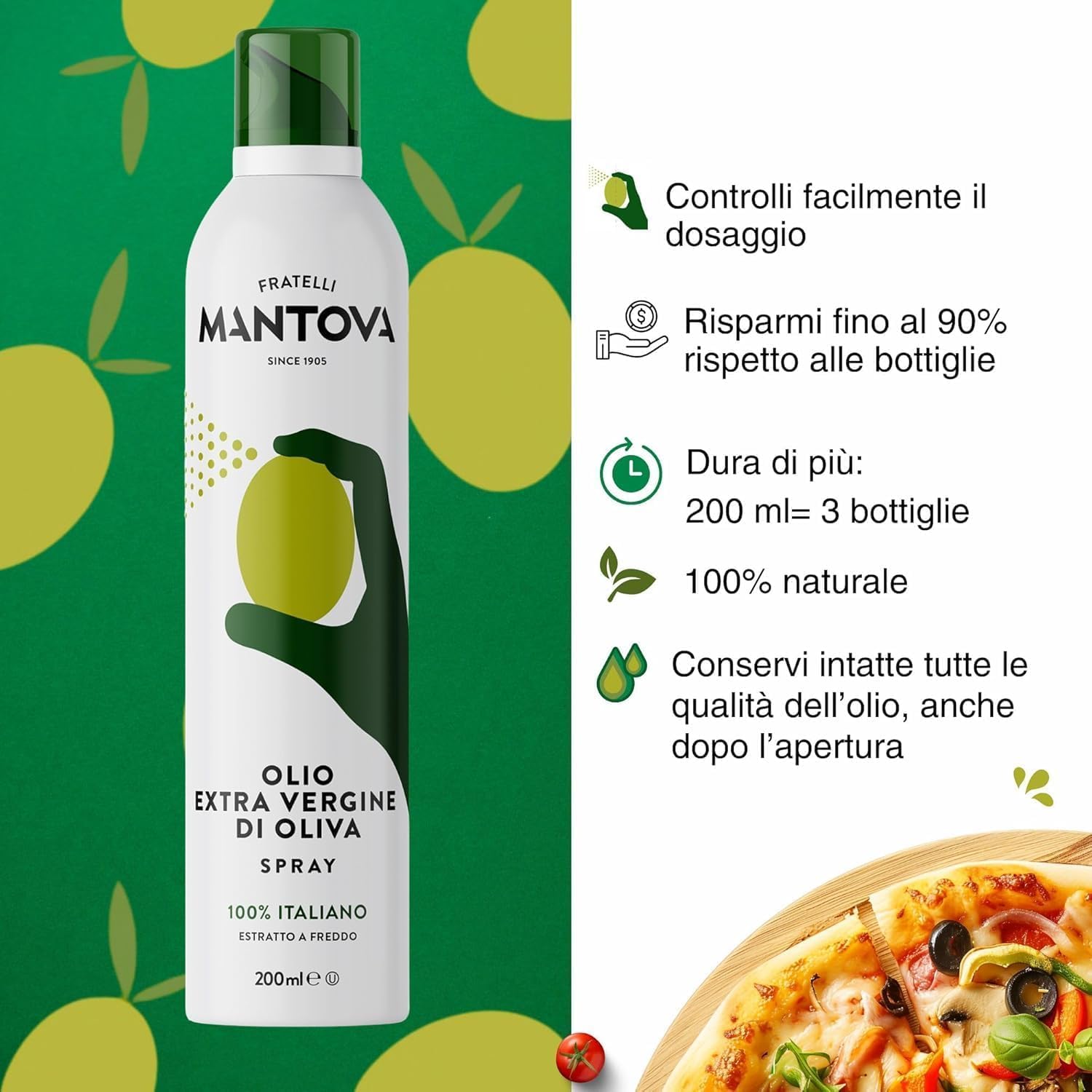 Mantova Set Spray Aromatizzati, Olio Extra Vergine di Oliva, Zenzero, Tartufo e Basilico, 8x200ml, Prodotto in Italia,+ key smarter italy shop service