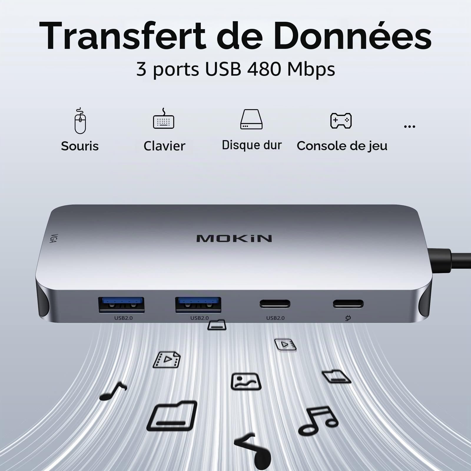 Station d'accueil USB C Dual DisplayPort, Hub USB C 8 en 1 avec 2 DP, HDMI, VGA, USB C 2.0, 2 USB A 2.0, Port de Charge PD, Adaptateur Multi-Moniteur pour Ordinateurs Portables Dell/HP/Lenovo