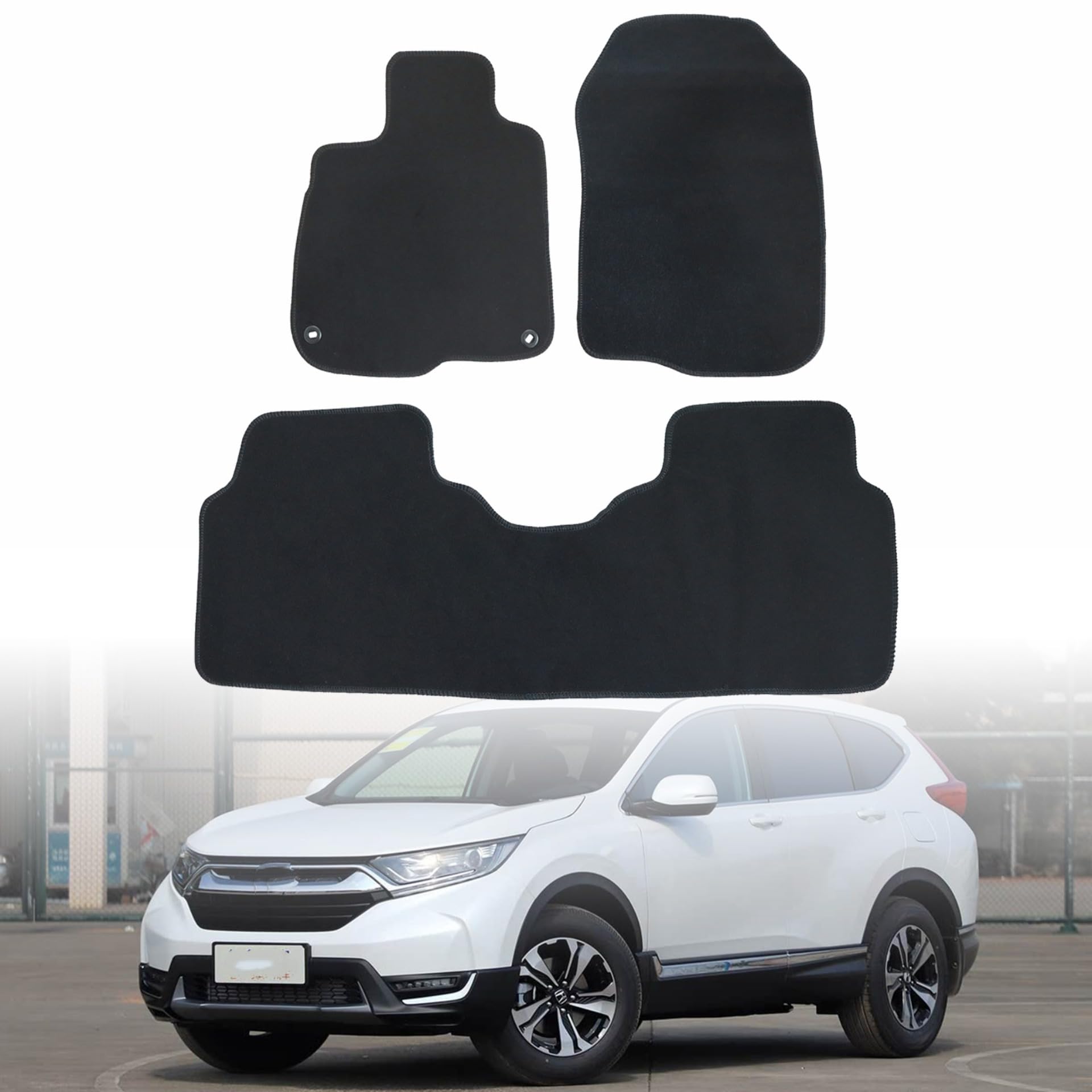 GXARTS 3 PCS Both Front and Rear Velour Replacement Floor Mats Carpet Black Compatible with Honda CRV CR-V 2017 2018 2019 2020 2021 2022 Anti- Slip