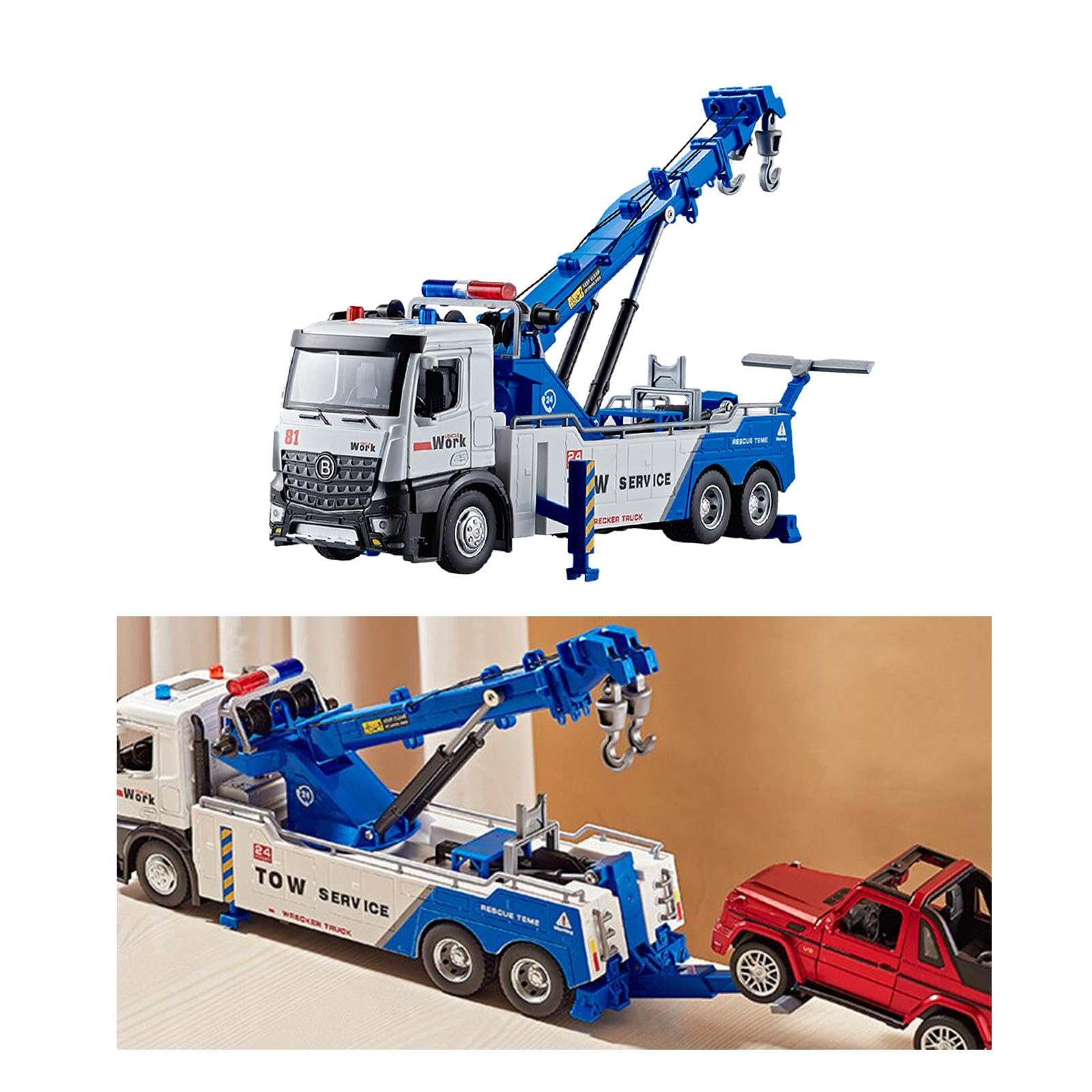 Modello di Gru Giocattolo Pressofuso, Regalo per Le Vacanze, Camion da Costruzione in Miniatura Realistico, Carro Attrezzi con Luci E Suoni