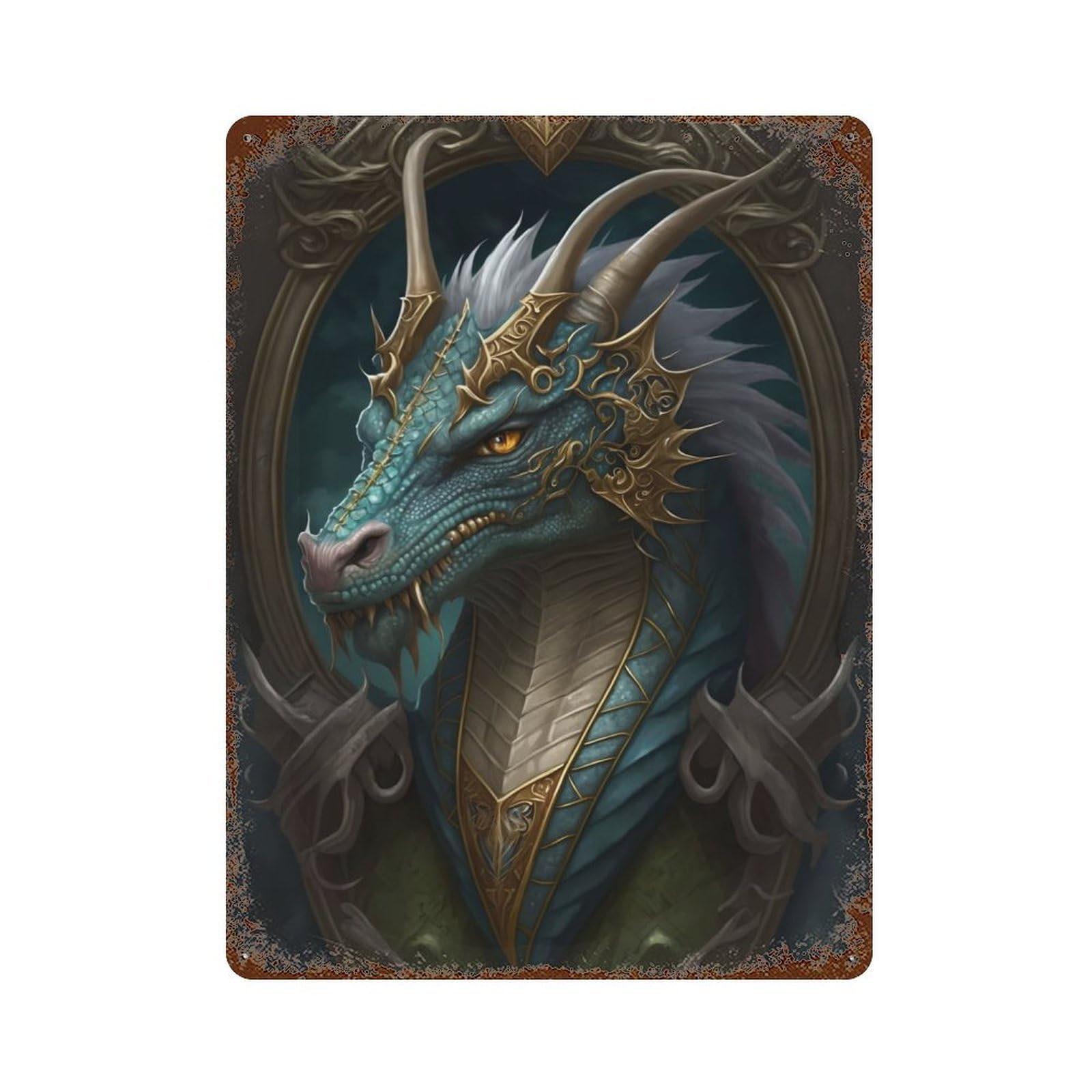 Rust Effect Blue Old Dragon Rusty Metal Tin Sign 15.7"x11.8", Farmhouse Wall Decor for Shed, Workshop And Garage Wall Decor