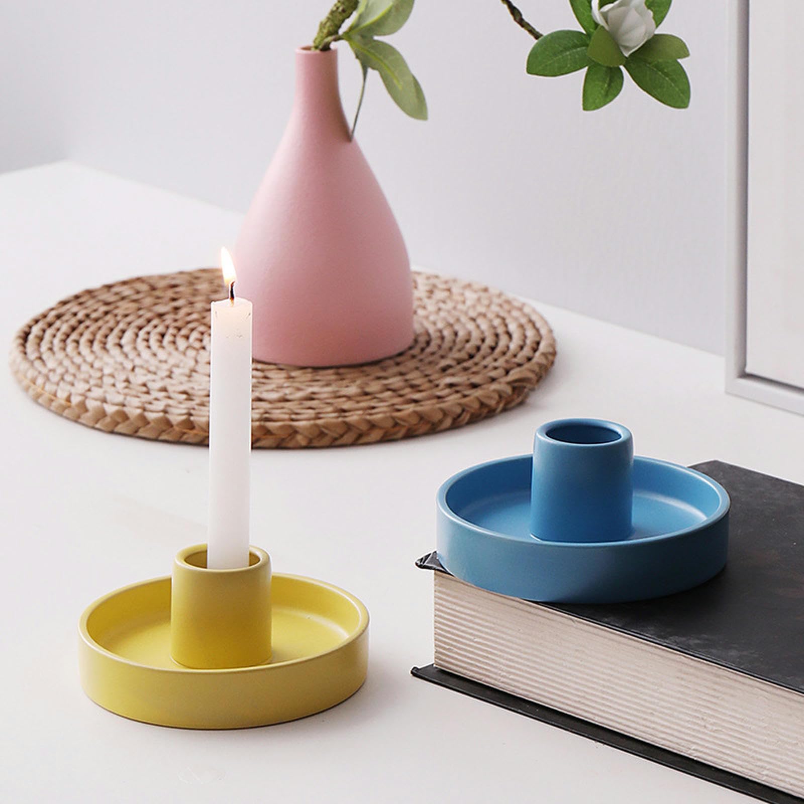 Kerzenständer aus Keramik, Mehrfarbiger Keramik-Kerzenhalter for Schlafzimmer und Wohnzimmer(Blue 1)