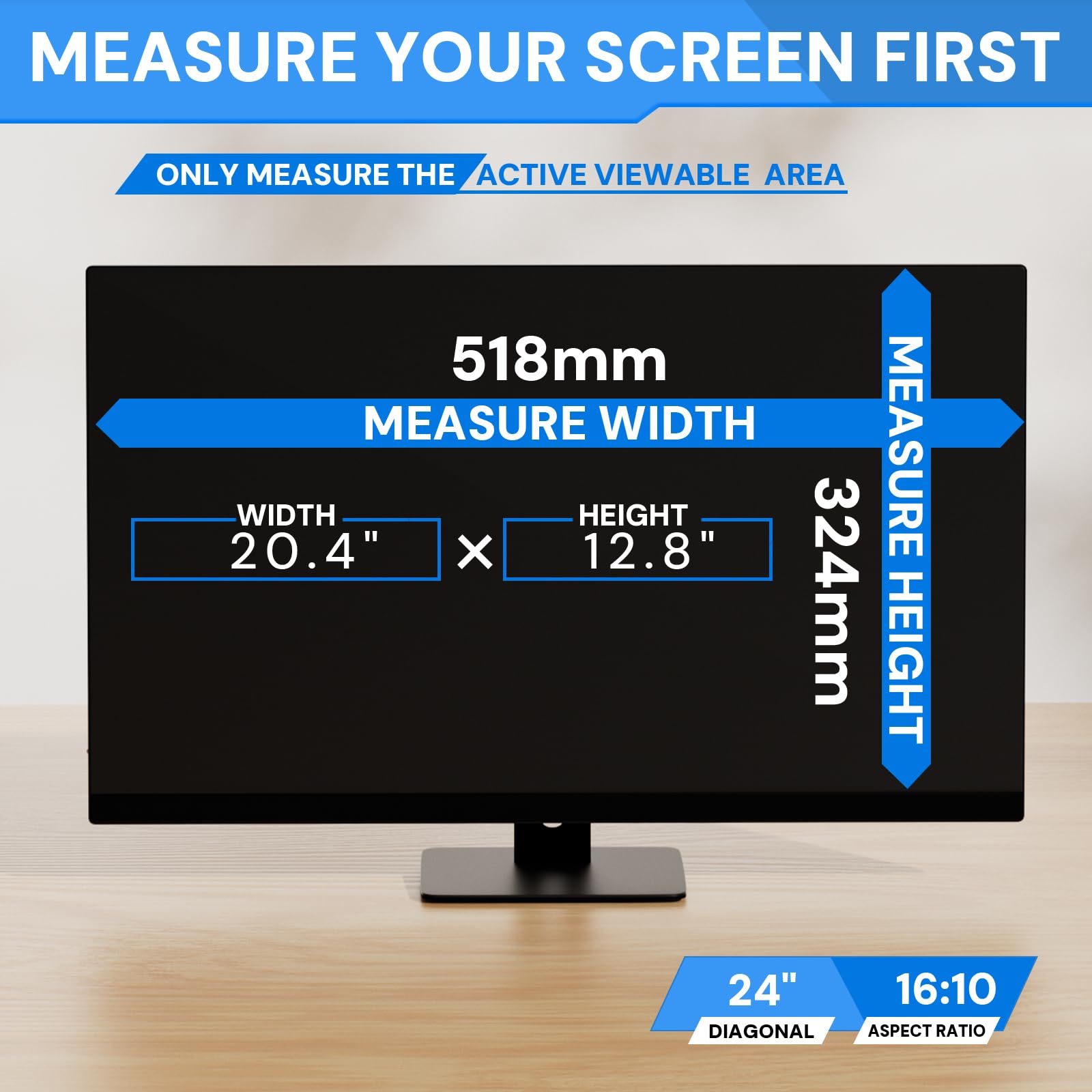 Filtro privacy per computer da 24 pollici per monitor widescreen 16:10, schermo rimovibile per la privacy e filtro anti abbagliamento della luce blu