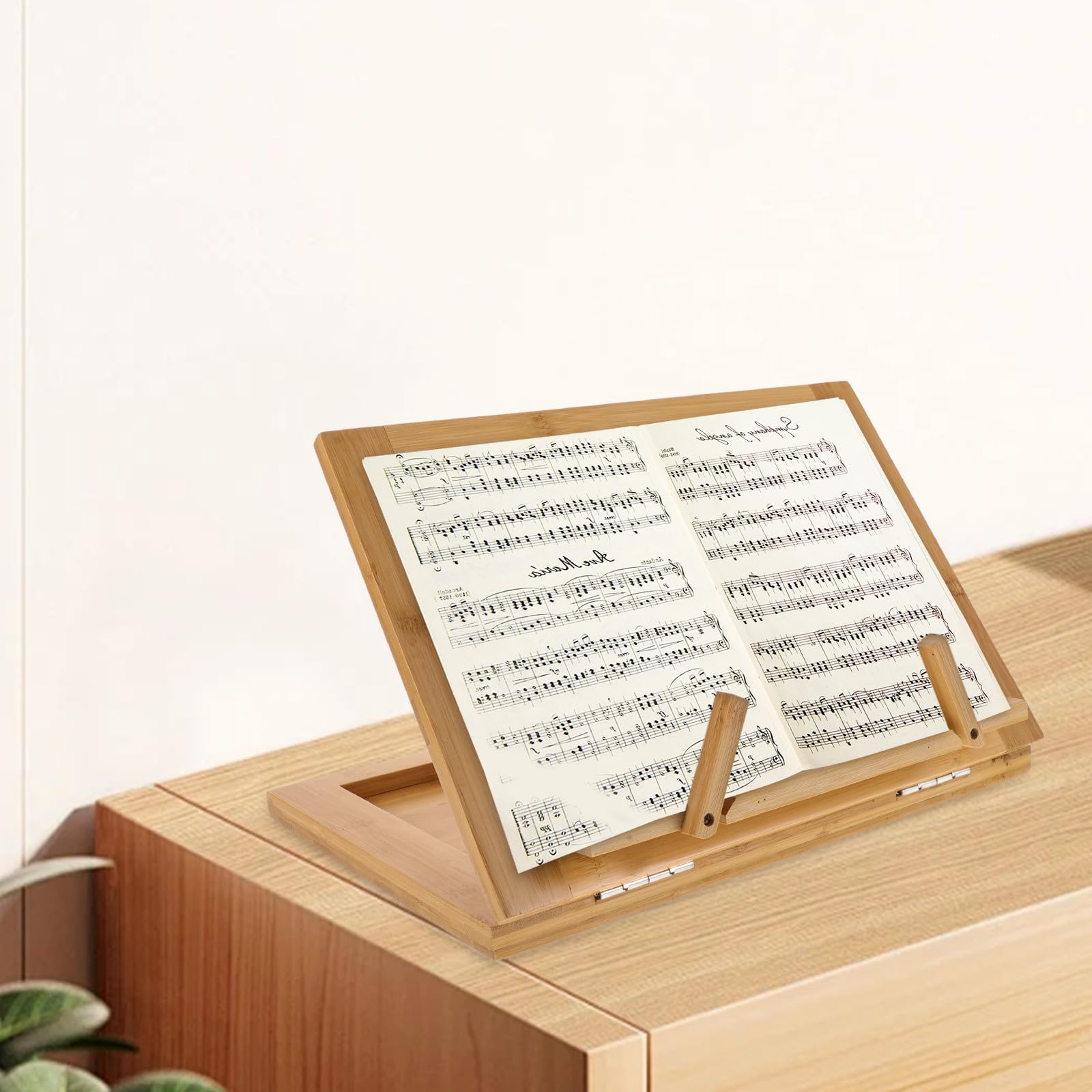 POPETPOP Pupitre Partition Portable en Bambou Beige pour Livres et Partitions, Support de Musique Compact Protection, pour Lecture et Installation Musicale