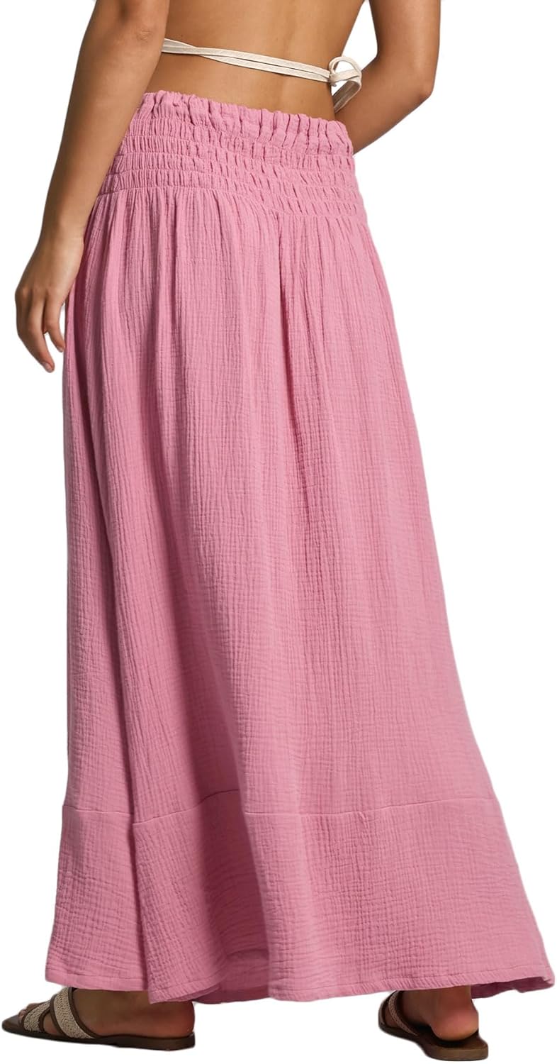 Amazhiyu Women's Summer Beach Crinkle Cotton Gauze Button-Front Slit Maxi Skirt - Image 2