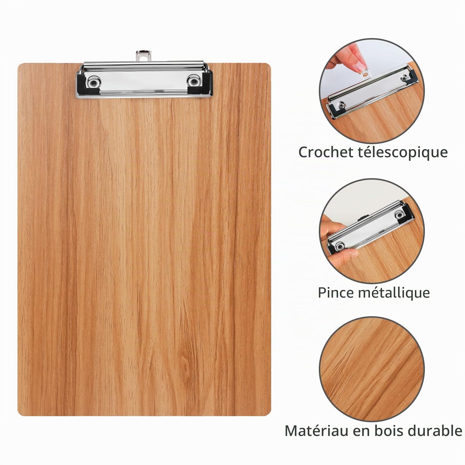 A4 Porte-Blocs en Bois,10 Pièces Planchettes à Pince Avec Clip et Trou de Suspension,Clipboard Porte-Formulaires