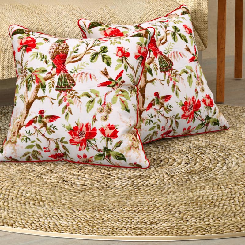 Image of Pure Cotton Quilted Cushion Cover 16x16 Inch | Anokhi Print Decorative Throw Pillow Cover | Soft Cotton Sofa Cushion Cover with Hidden Zipper | Living Room Bedroom Home Decor