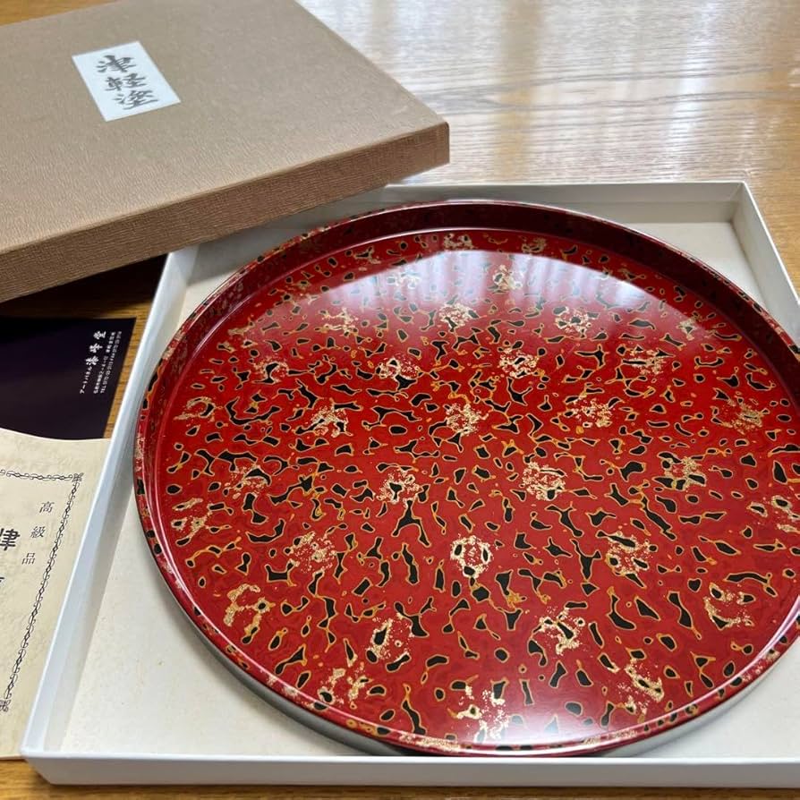 Amazon.co.jp: 津軽塗り お盆 丸盆 トレー 赤系 伝統工芸品 漆塗