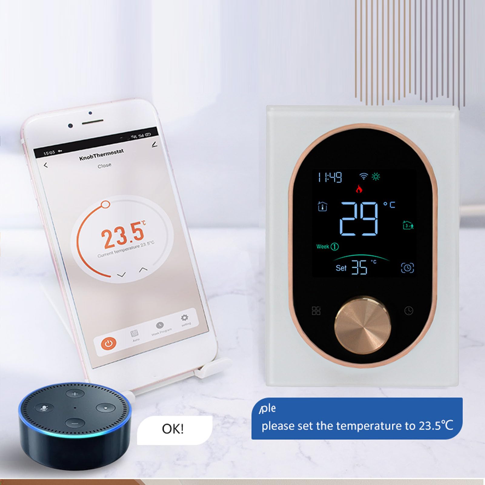 Marhynchus Termostato Intelligente, Cronotermostato WiFi con Display LED e App Smart Life, Programmazione Settimanale 5+1+1, per Impianto di Riscaldamento Elettrico (WHITE)
