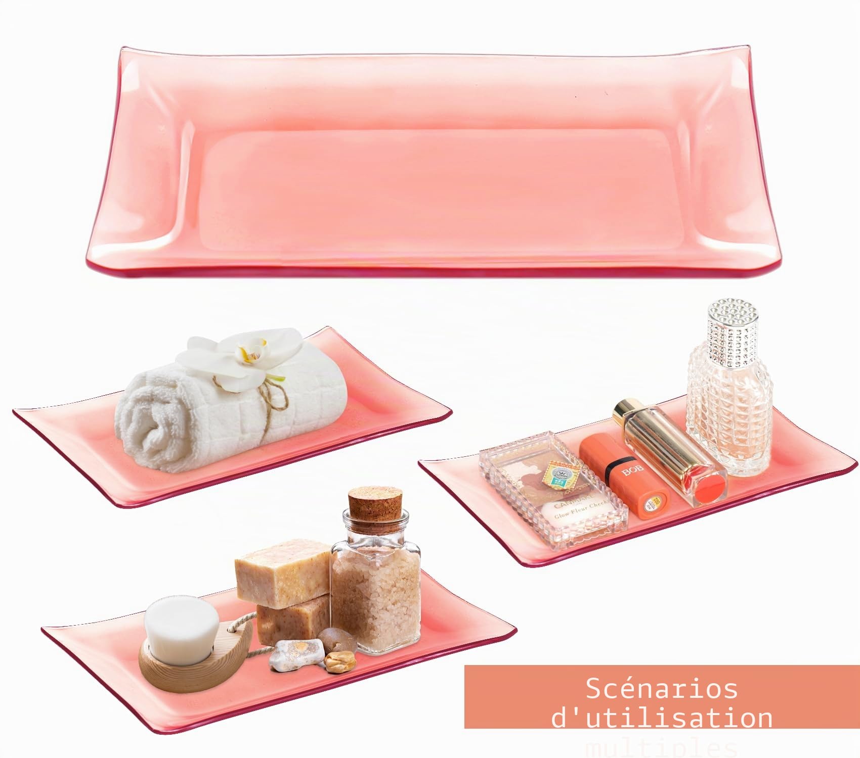 Lot de 4 Accessoires de Salle de Bain en Verre avec Distributeur de Savon, Porte-Brosse à Dents, Pot d'apothicaire, Plateau de courtoisie, décoration de Salle de Bain Moderne, Cadeau pour Maison et