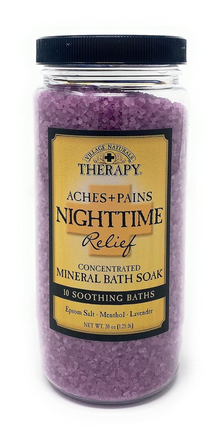 Village Naturals Therapy Mineral Bath Soak Variety Set 3 Pack - Restless Nights, Aches & Pain, Stress & Tension (20oz Jars) : Beauty & Personal Care
