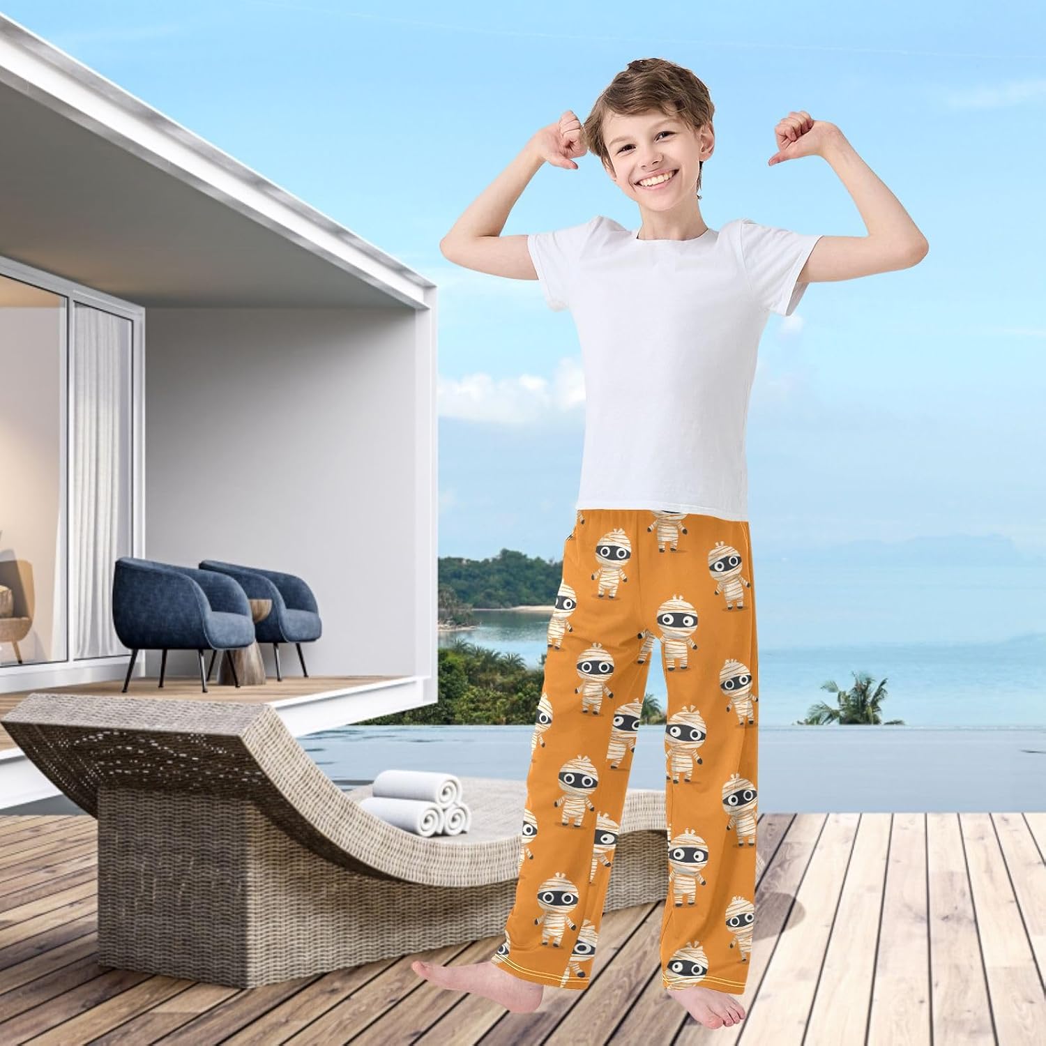 visesunny Boys' Pants Halloween Cute Mummy Jogger Pants Elastic Waist Long Bottoms Trousers S-XL