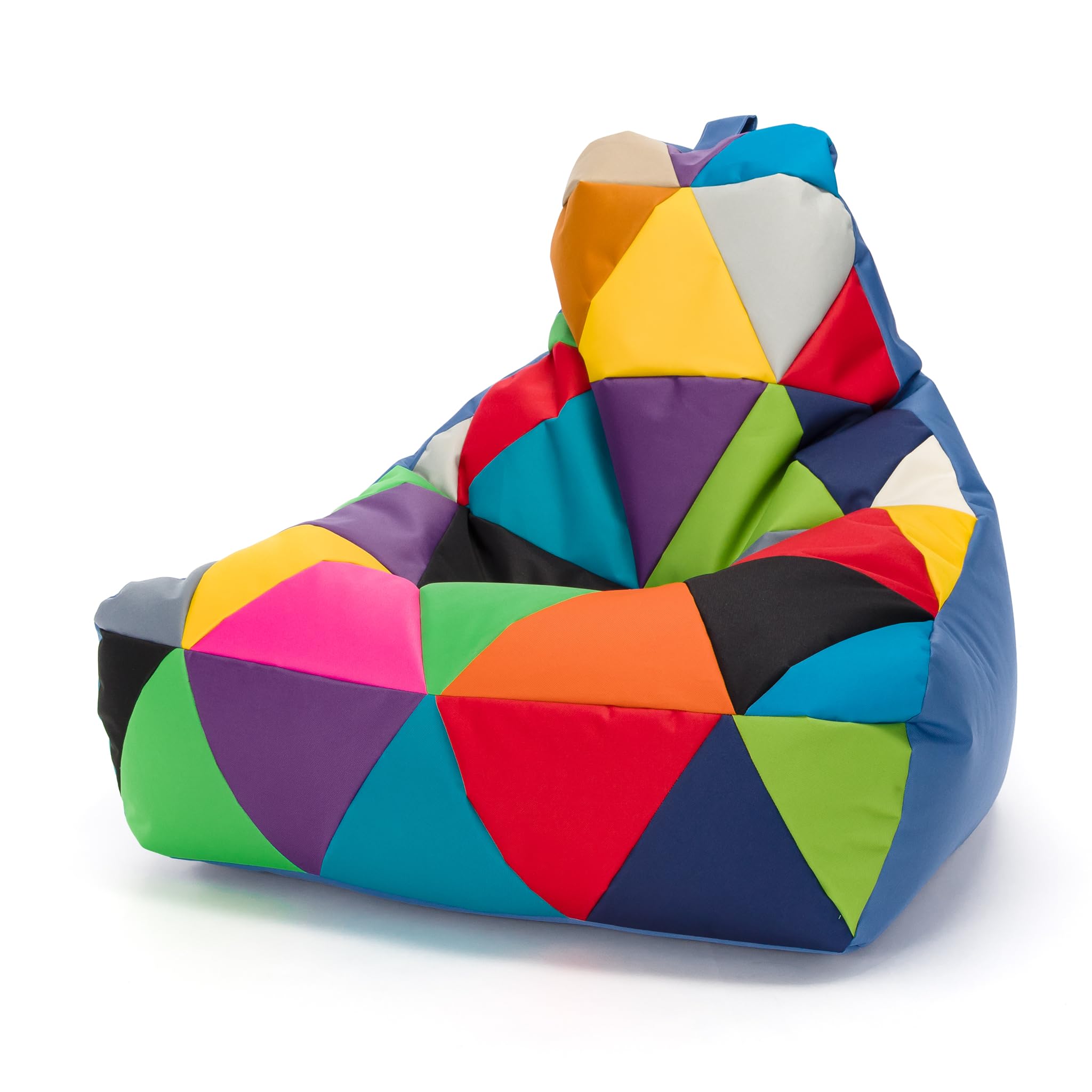 Ecopuf - Pouf Keiko Patchwork Poltrona da Esterno Impermeabile - Pouf Imbottito in Palline di Polistirolo - Relax Soggiorno - M - 100x80x85 cm, Miscela/Blu