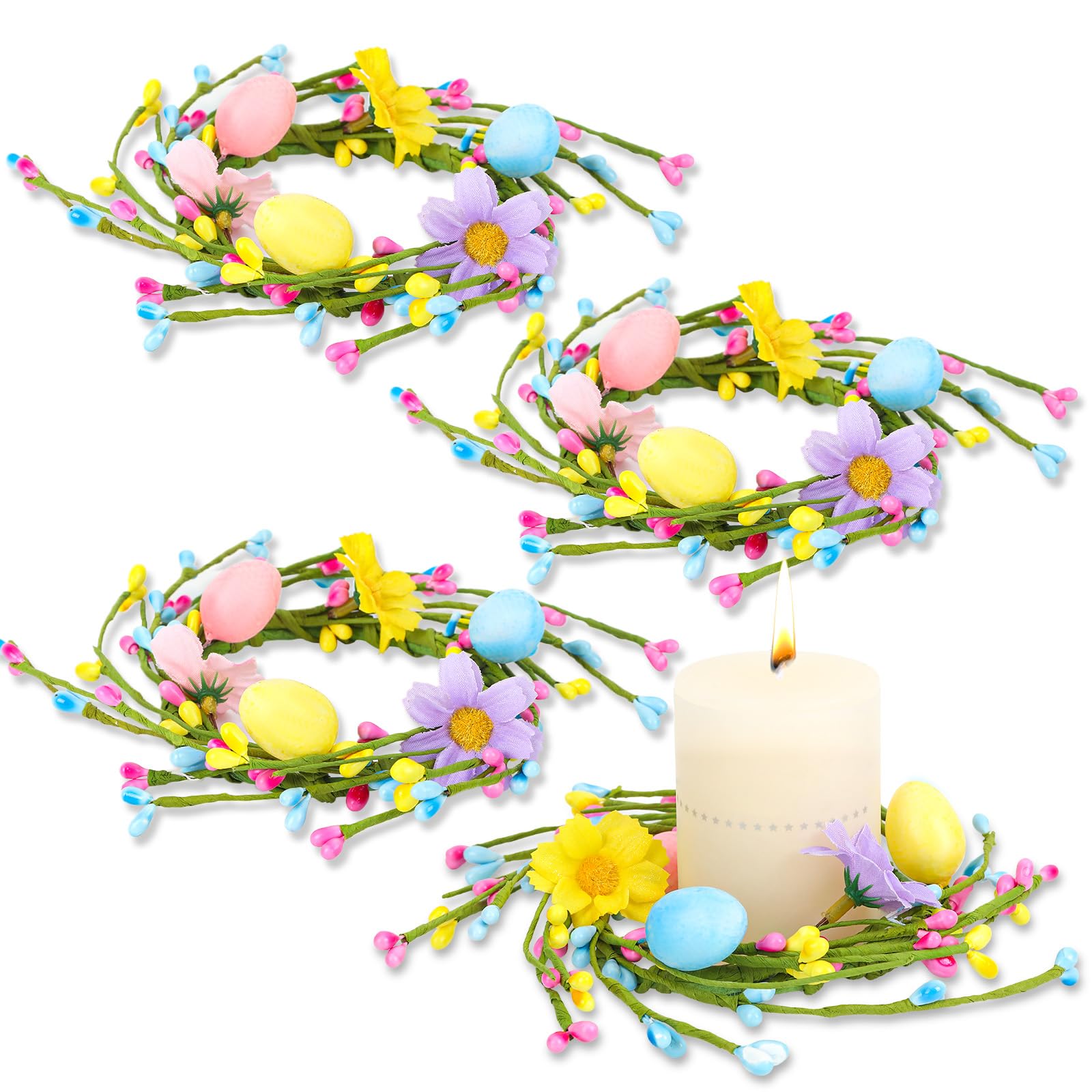 Photo 1 of ***MISSING PARTS***
Jansun 4 Pcs Easter Candle Rings Mini Wreaths Pink Blue Eggs and Berry Candle Holder Rings for Easter Table Centerpieces Door Handle Decoration