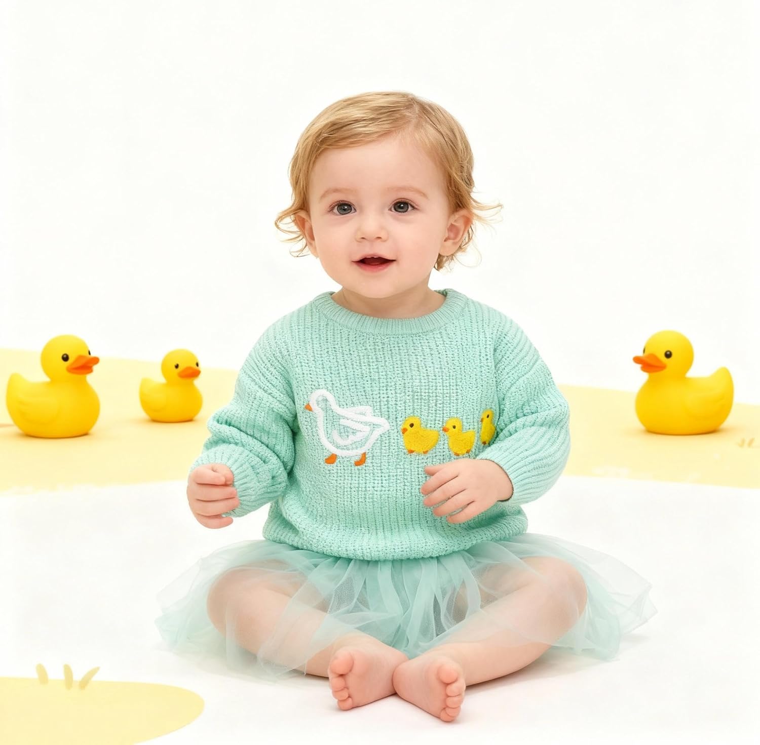Toddler Girl/Boy Sweater Cute Ducks Hand Embroidered Sweater Fall Winter Outfit 1-5Y - Image 3
