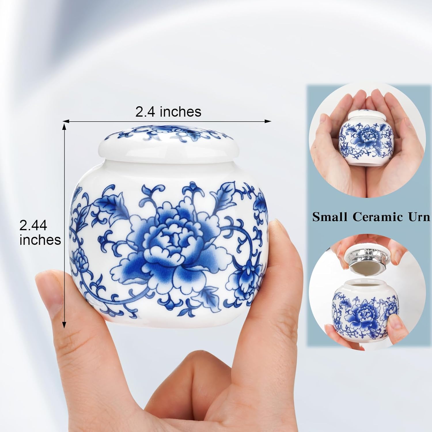 Abooxiu Small Urns for Human Ashes Keepsakes Ceramic Mini Urns Blue and White Porcelain Cremation Keepsake Urn for Ashes for Women Men Pets Urn Memorial Ash Keepsake for Loved Ones - Image 2