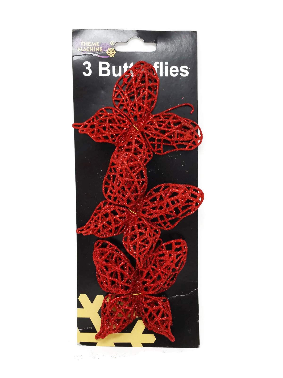 Toyland® 3 X 8cm Beautiful Red Glittery Wire On Butterflies - Christmas/home decoration (DP13)