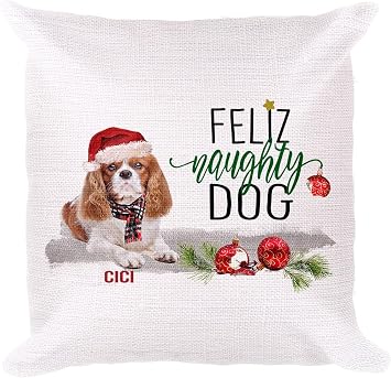 Studio 9Thirty3 Personalized Cavalier King Charles Throw Pillow or Cover, Gift for Cavalier Dog Mom or Dad Feliz Naughty Dog Gift, Secret Santa, Hostess Gift