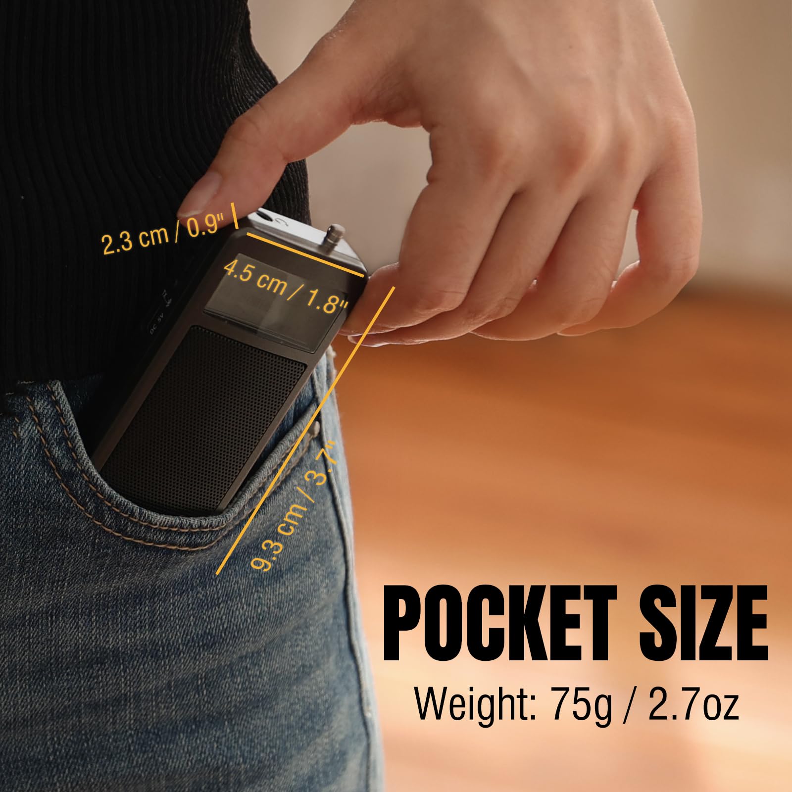 Raddy RF205 Tragbares FM Radio, Taschen-Mini-Radio mit BT 5,3 Verbindung, FM-zu-BT-Signalausgang, MP3-Musikplayer-Lautsprecher batteriebetrieben, Typ-C Aufladung, Wecker, Grau
