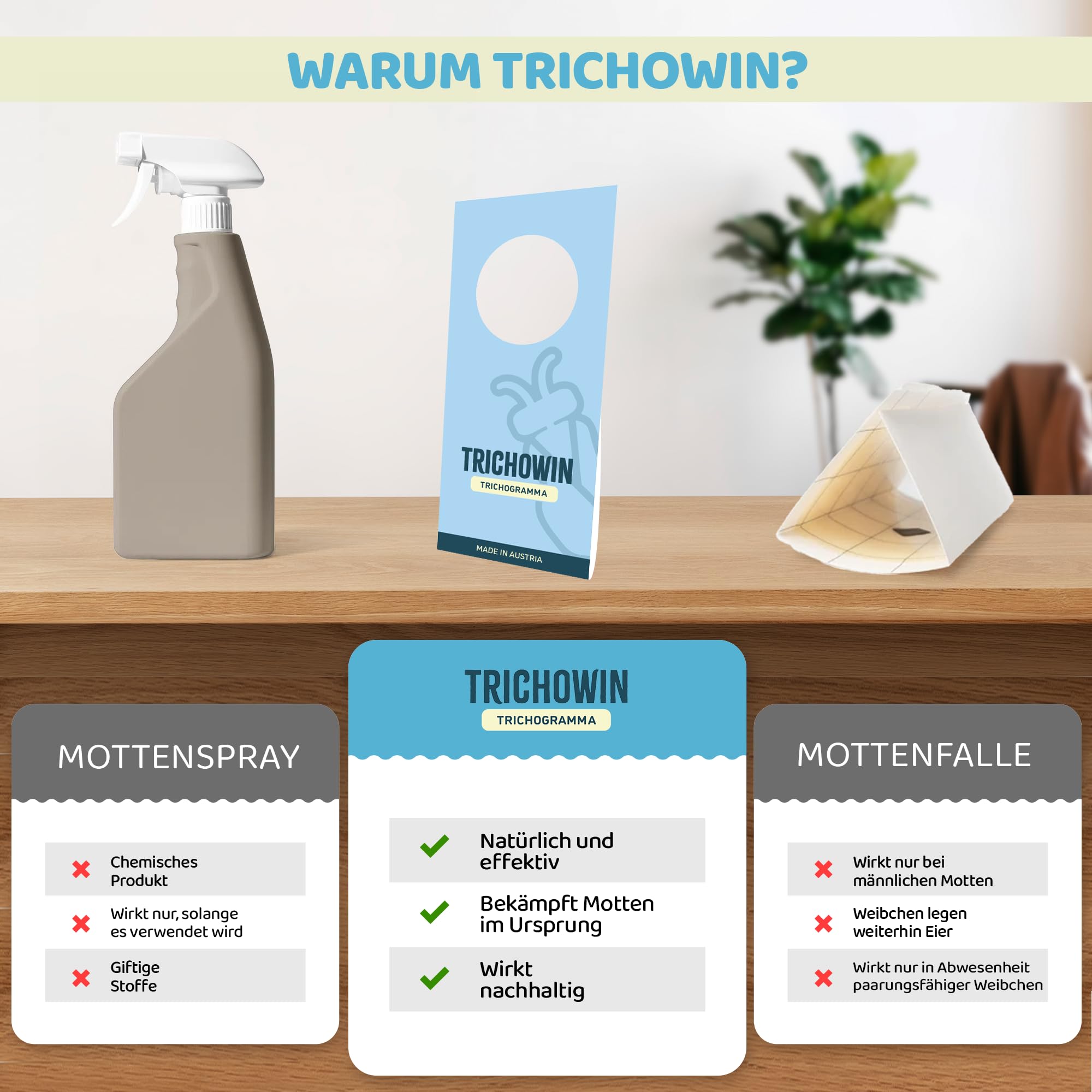 NEU! Schlupfwespen gegen Lebensmittel- & Kleidermotten - Effektiver als Lebensmittelmotten Fallen - Alternativer Mottenschutz zu Mottenfalle & Mottenspray - hergestellt in AT (5 Stk.)