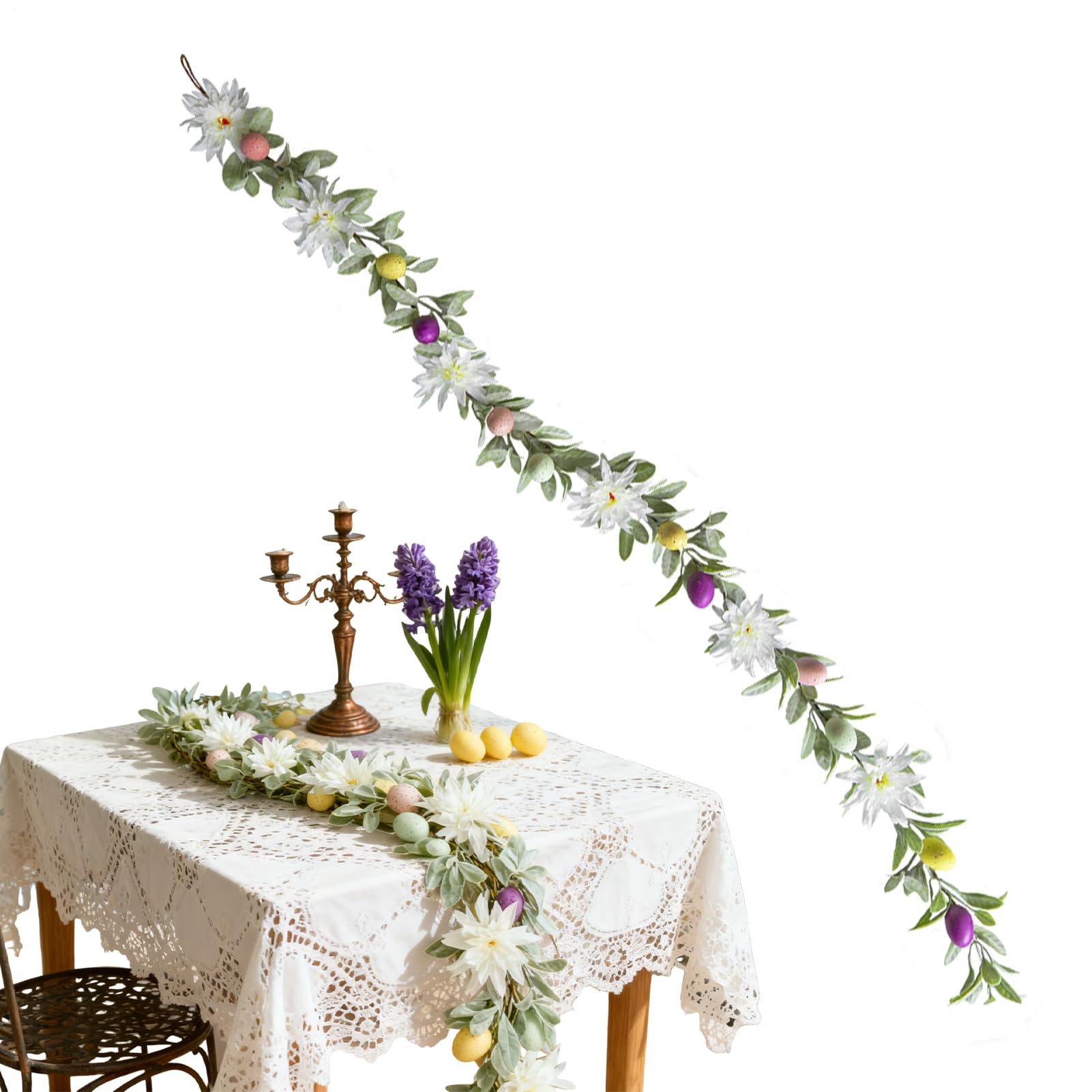 Guirlande d'œufs de Pâques artificielle accessoire de fête thématique tissu 1,5 m