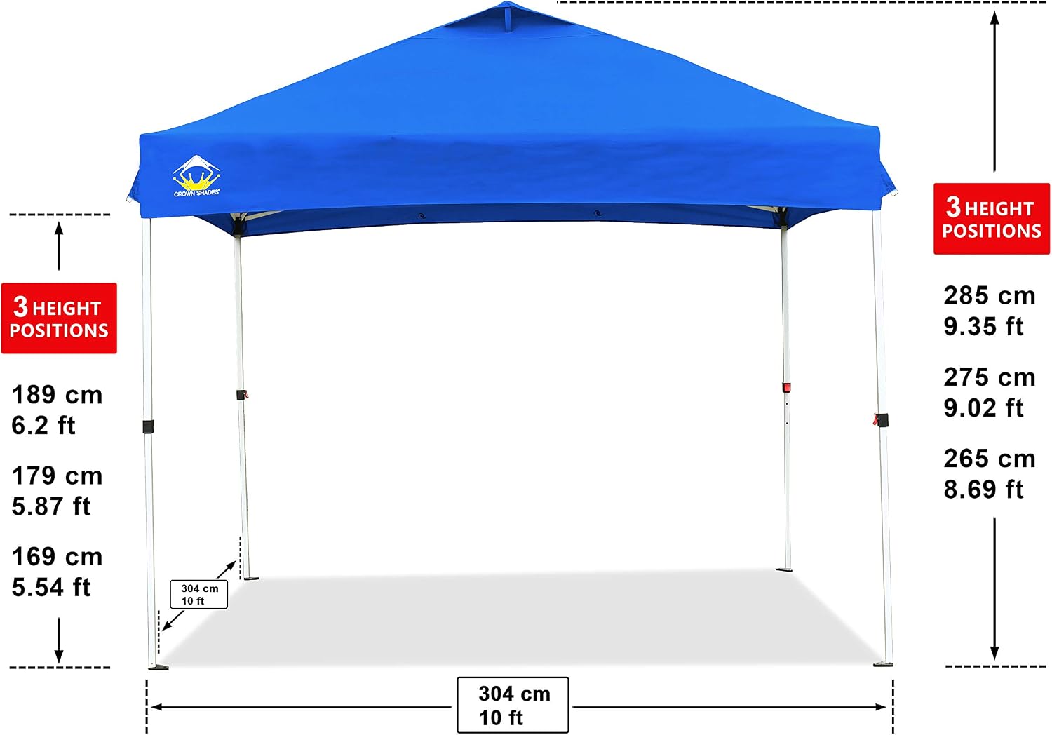 CROWN SHADES 10x10 Pop up Canopy Outside Canopy, Patented One Push Tent Canopy, Upgrade Version with 300D Silver Coated Top, Wheeled Carry Bag, Bonus 8 Stakes and 4 Ropes, Blue